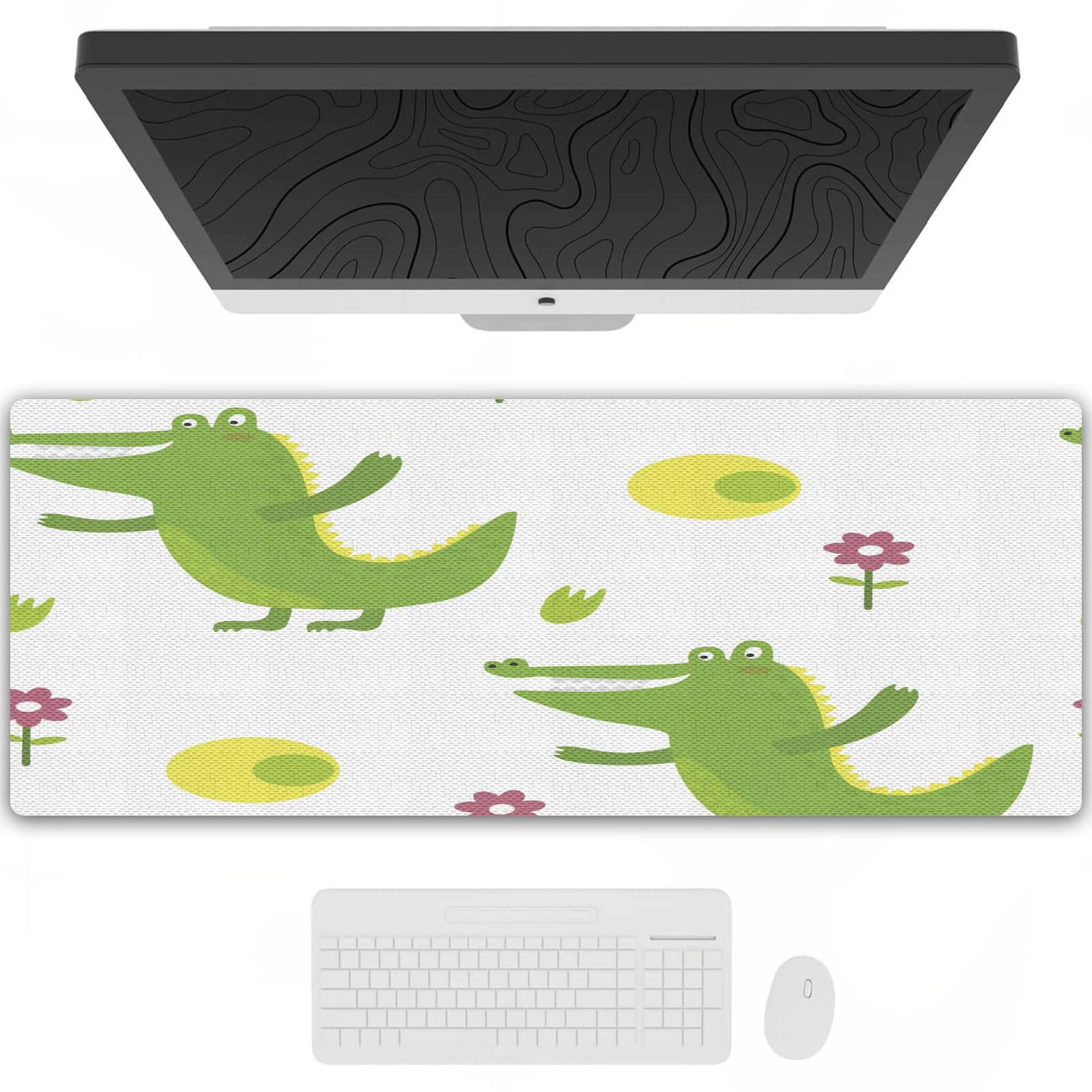 XXL Gaming Mouse Pad - Non-Slip Water-Repellent Desk Mat with Alligator Gentleman Design for PC Gaming & Office Work | Large Mousepad for Computer, Laptop & Workstation Accessories