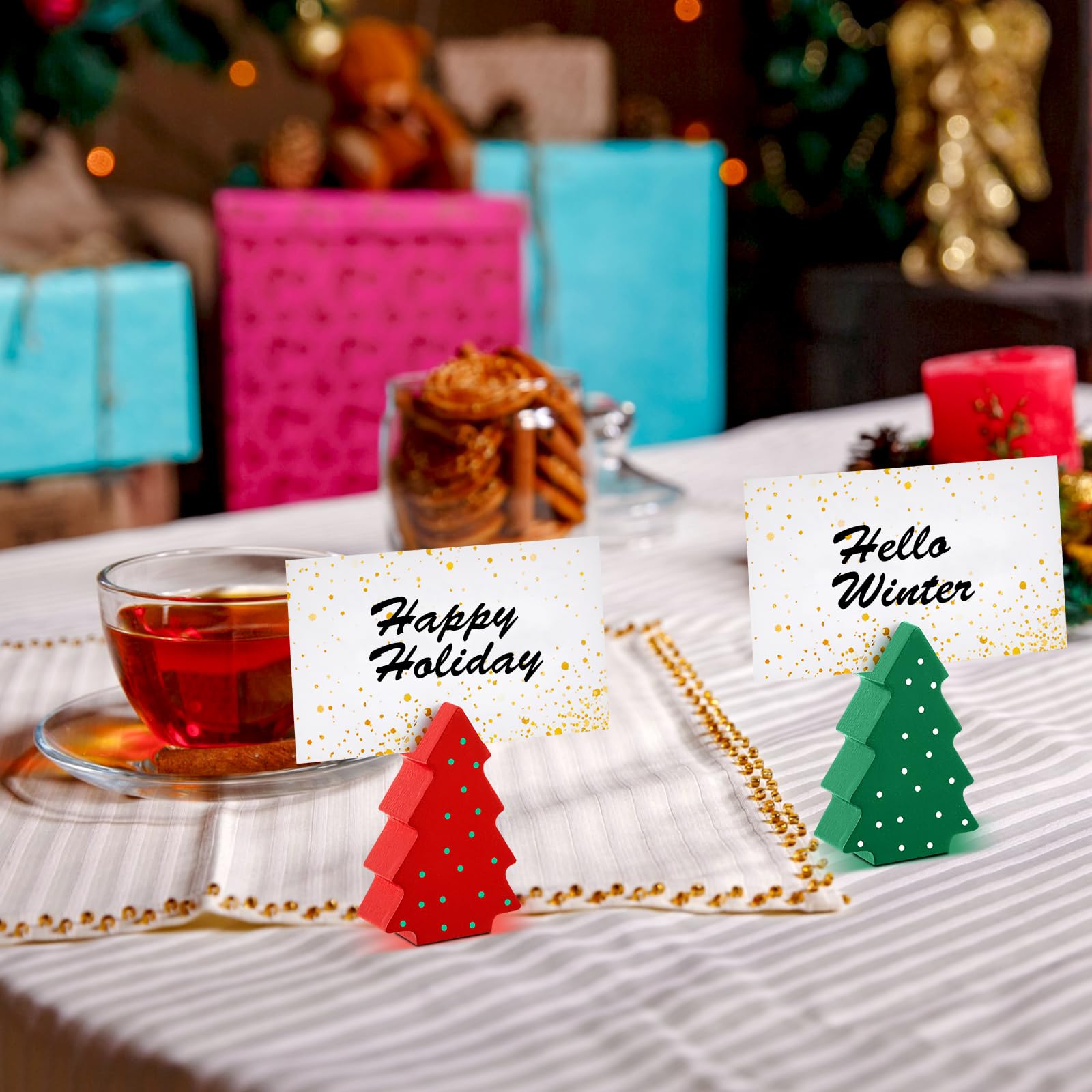 Kigley 30 Pcs Mini Christmas Tree Place Card Holders - Wooden Xmas Table Number Stand for Holiday Decorations, Party Favors & Wedding Place Settings | Perfect for Christmas Dinner, Holiday Parties & Festive Table Decor