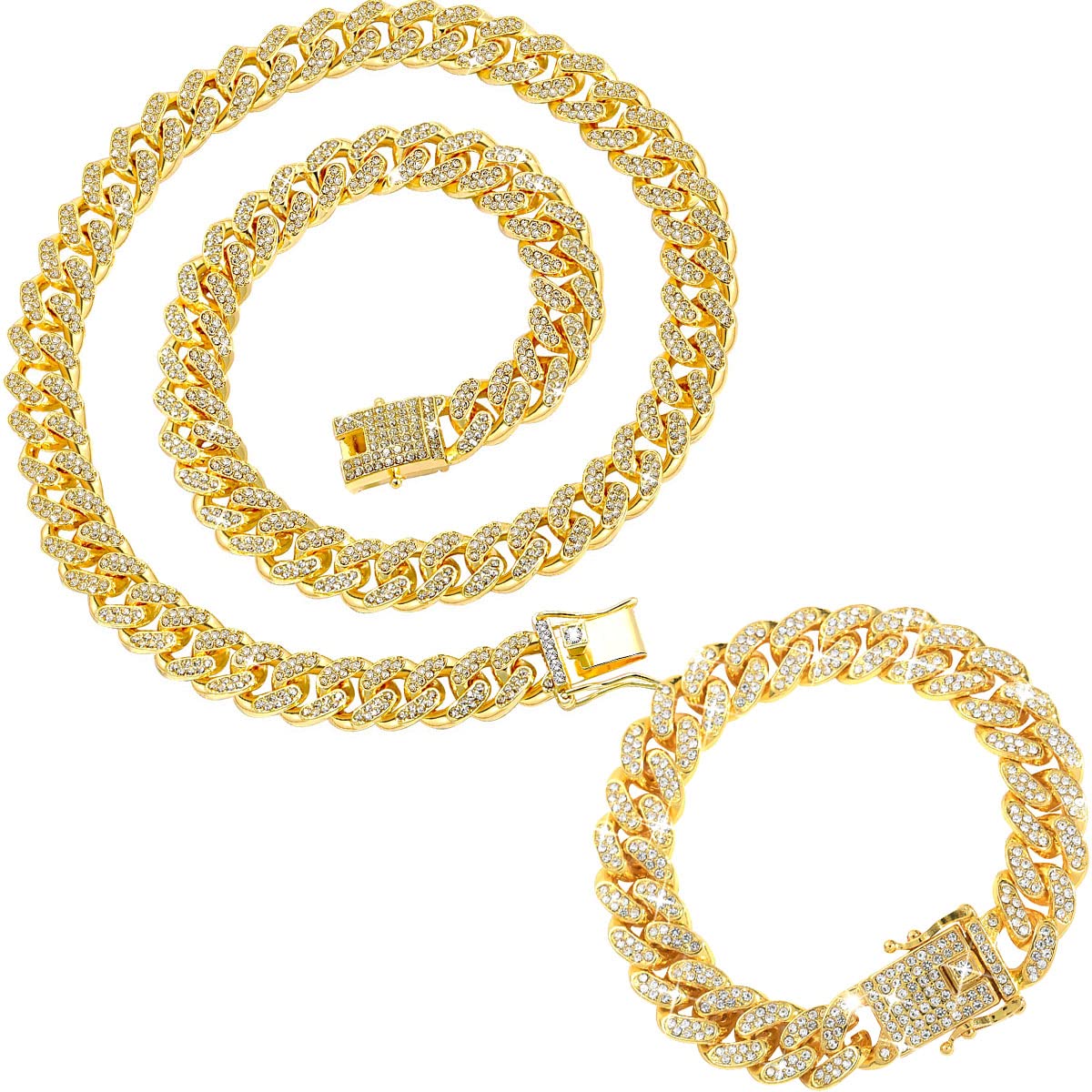 **Ronglry Cuban Link Chain for Men & Women - 14K Silver Miami Cuban Chain Necklace & Bracelet Set with Diamonds | Iced Out Hip Hop Jewelry Gift for Birthday, Anniversary & Special Occasions**