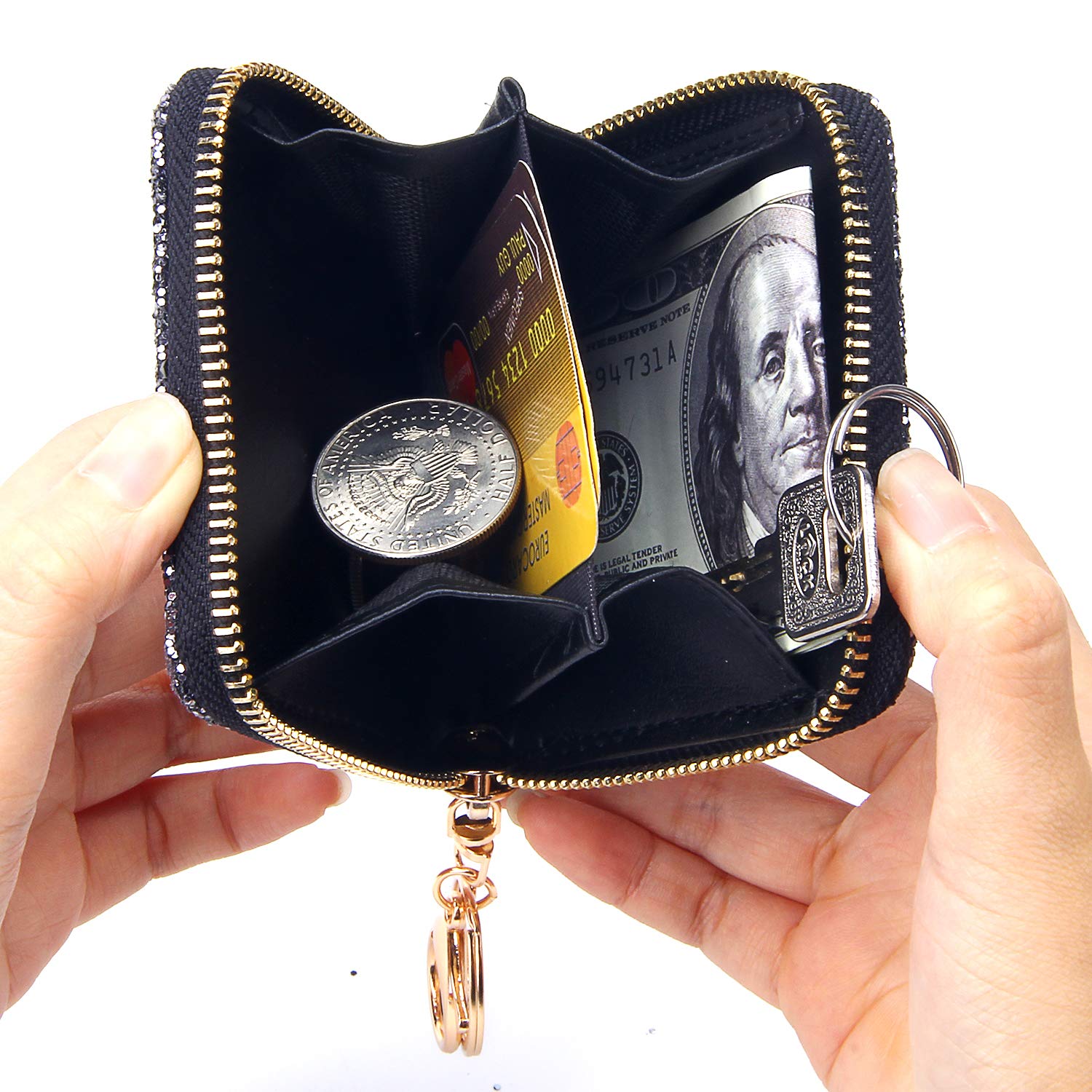 GEEAD Small Glitter Wallet for Women & Girls - Mini Coin Purse with Key Ring | Perfect for Parties, Travel & Everyday Use