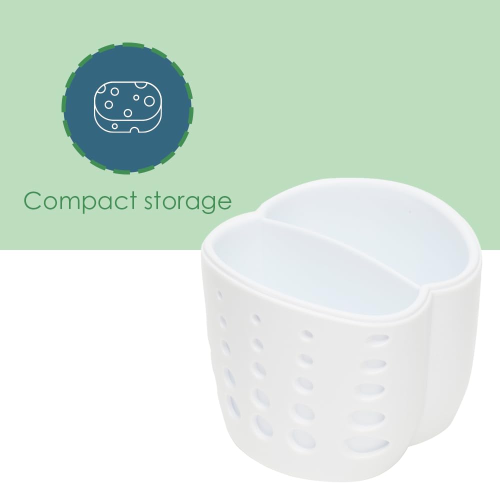Home Basics Double Sponge Holder Kitchen Sink Caddy - White Saddle Faucet Soap & Sponge Organizer with Drain Holes | Perfect for Kitchen Sink Organization & Dishwashing Accessories