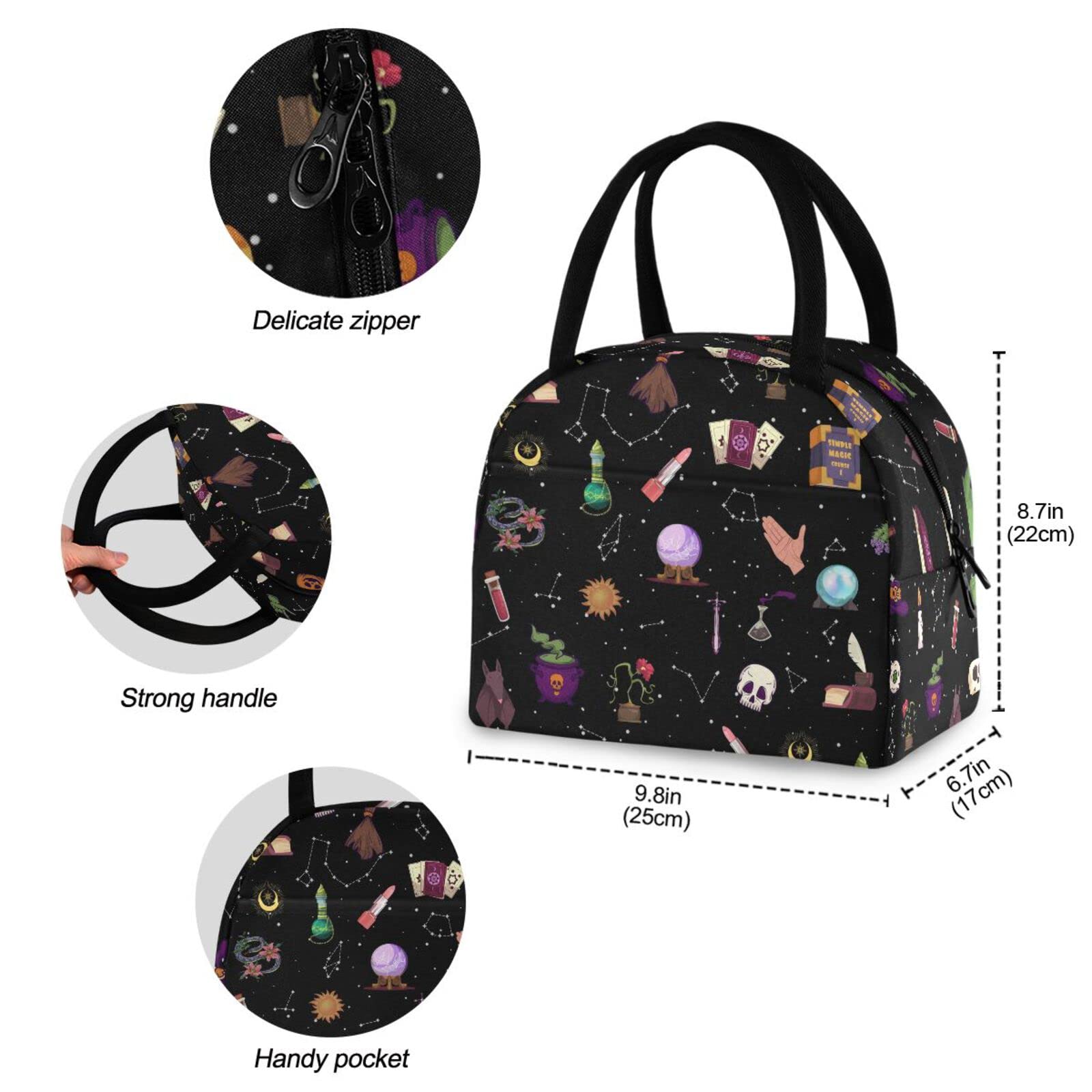 Witch Astrology Insulated Lunch Bag - Reusable Thermal Tote for Women & Men - Perfect for Office, School, Picnic & Hiking - Stylish & Functional Lunch Carrier