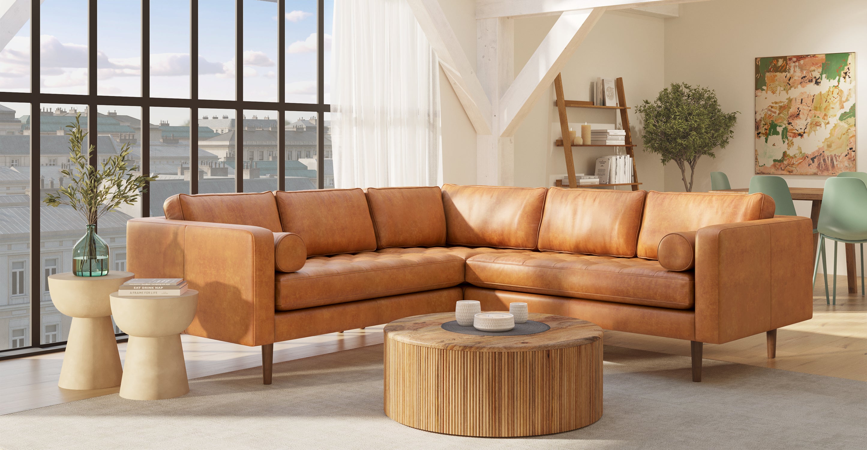 Luxury Napa Leather Corner Sectional Sofa - Modern L-Shaped Couch for Living Room, Home Theater & Office - Soft & Durable Genuine Leather Furniture