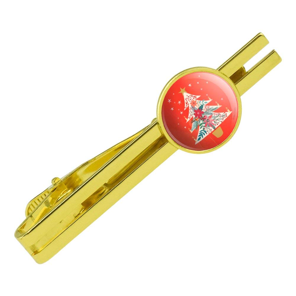Christmas Tree with Candles Gold Plated Tie Bar Clip - Elegant Holiday Accessory for Men's Suits, Office Wear & Formal Events