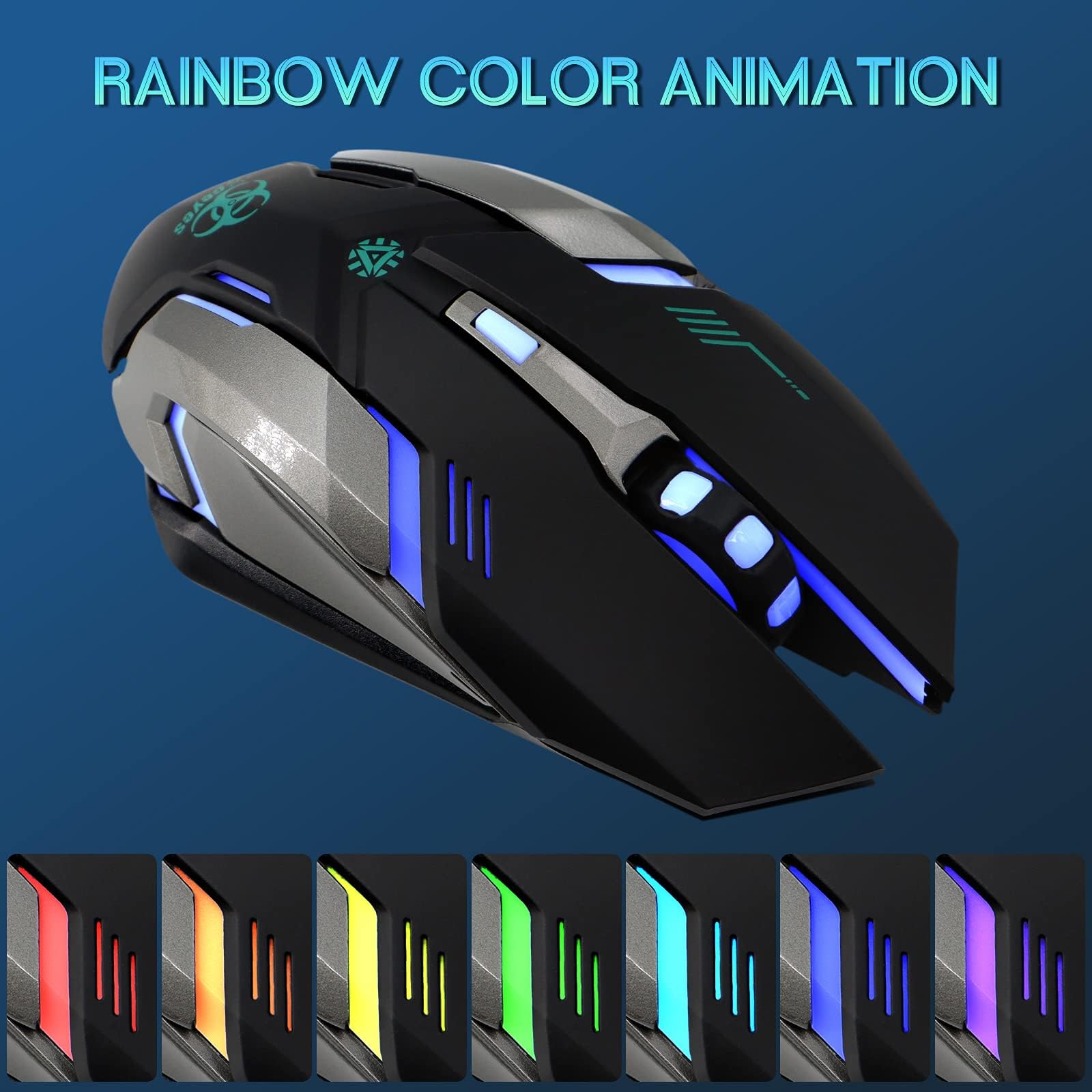 VEGCOO C8 Wireless Gaming Mouse - Silent Click Rechargeable Mouse with RGB LED Lights, 3 Adjustable DPI (800/1600/2400), 400mAh Battery for PC, Laptop, Mac - Perfect for Gaming, Office Work & Home Use (Black)
