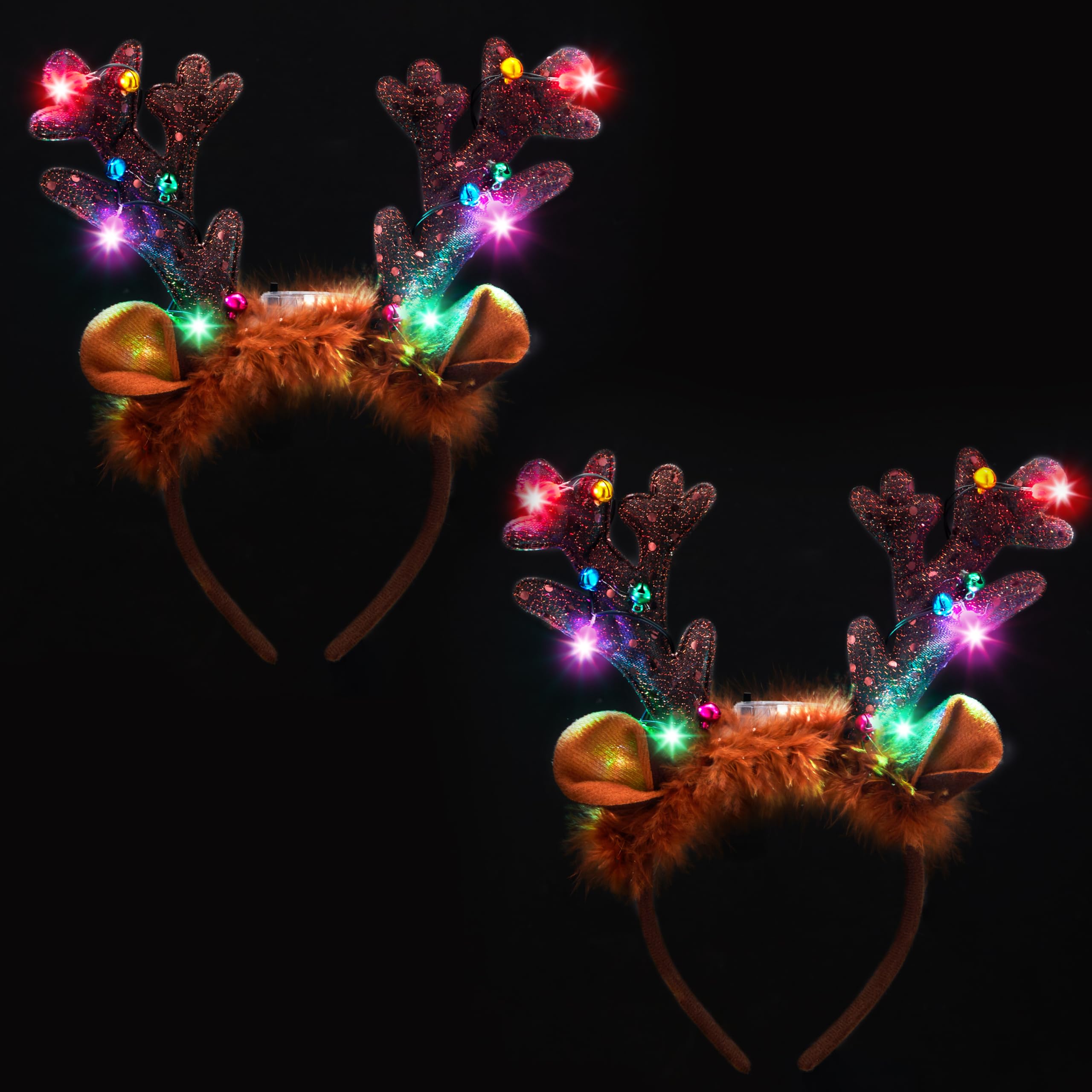JOYIN 2PCS Light-Up LED Reindeer Headband Antlers - Christmas Party Favors, Holiday Costume Accessories for Women, Men, Kids (One Size Fits All) - Perfect for Xmas Parties, Family Gatherings & Festive Photo Booths
