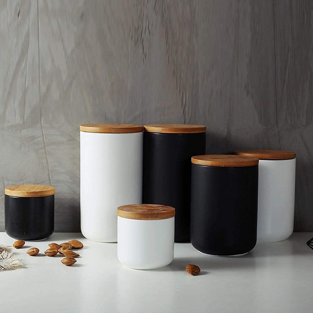 1000ml White Ceramic Storage Jar with Wooden Lid - Airtight Spice, Coffee, Tea & Candy Container for Kitchen, Pantry & Office Use