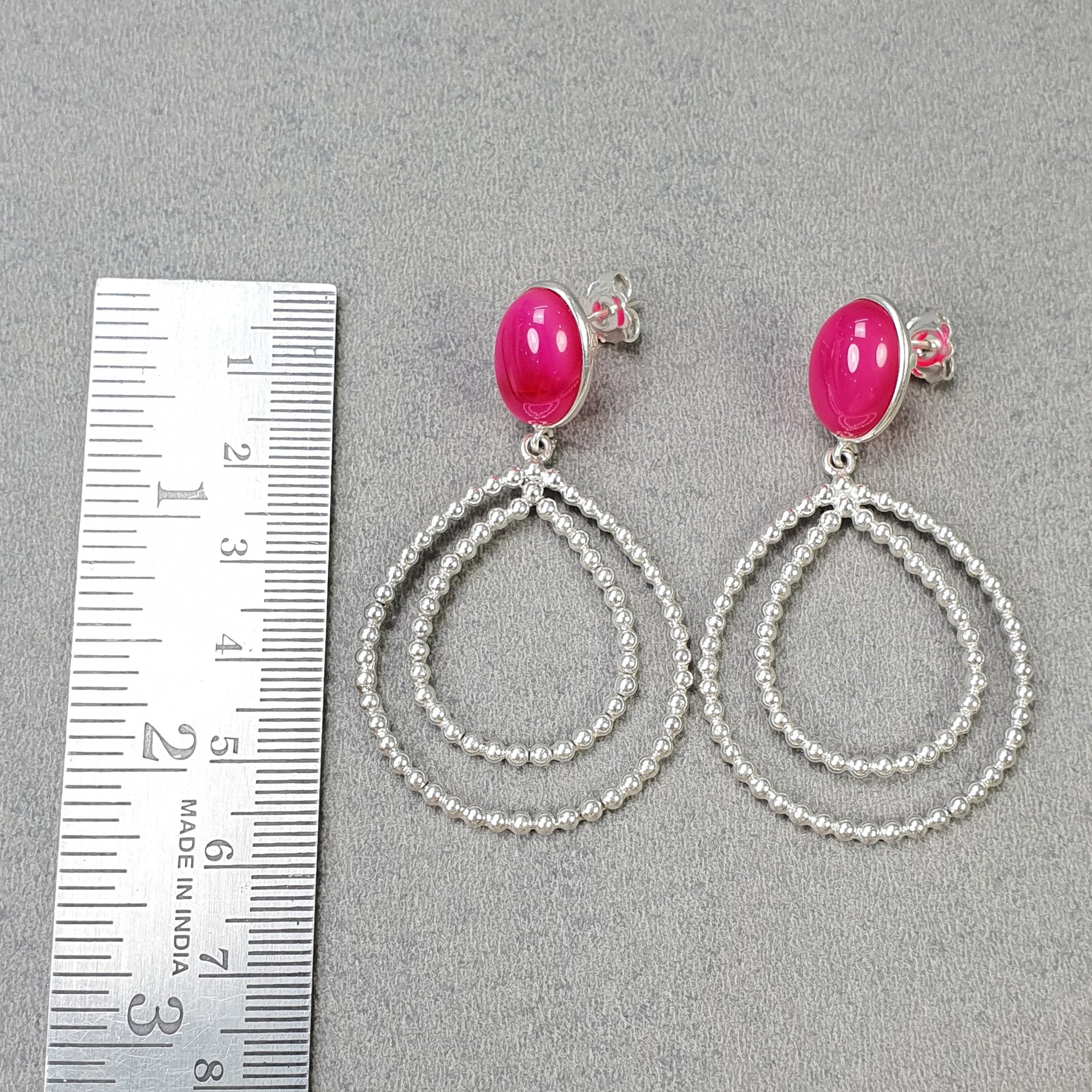 925 Sterling Silver Hoop Earrings with Pink Rhinestones - 2.5