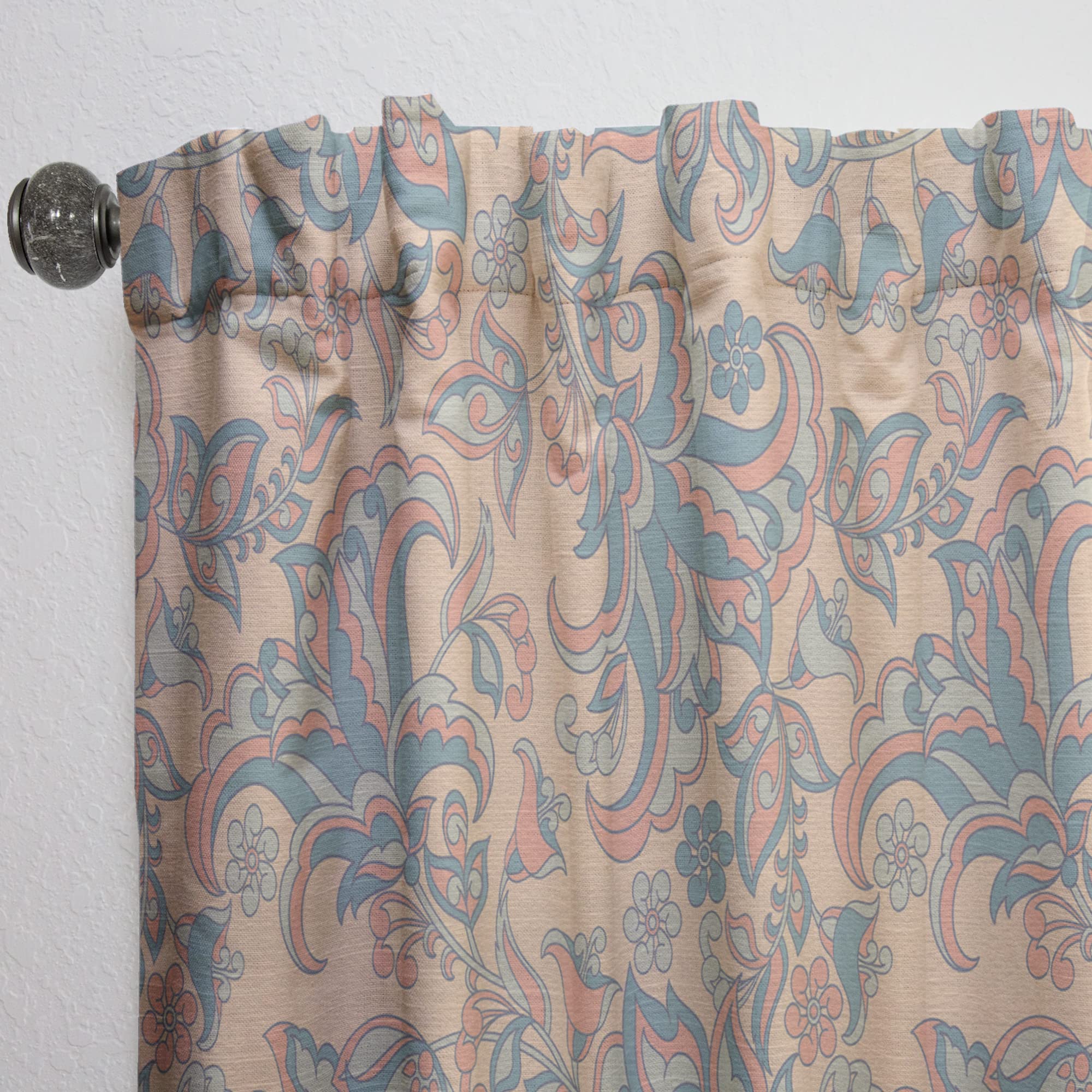 Retro Indian Floral Batik II Thermal Insulated Curtains - Single Panel 52x108 Inches - Elegant Window Treatments for Bedroom & Living Room - Perfect for Home Decor, Privacy & Light Control