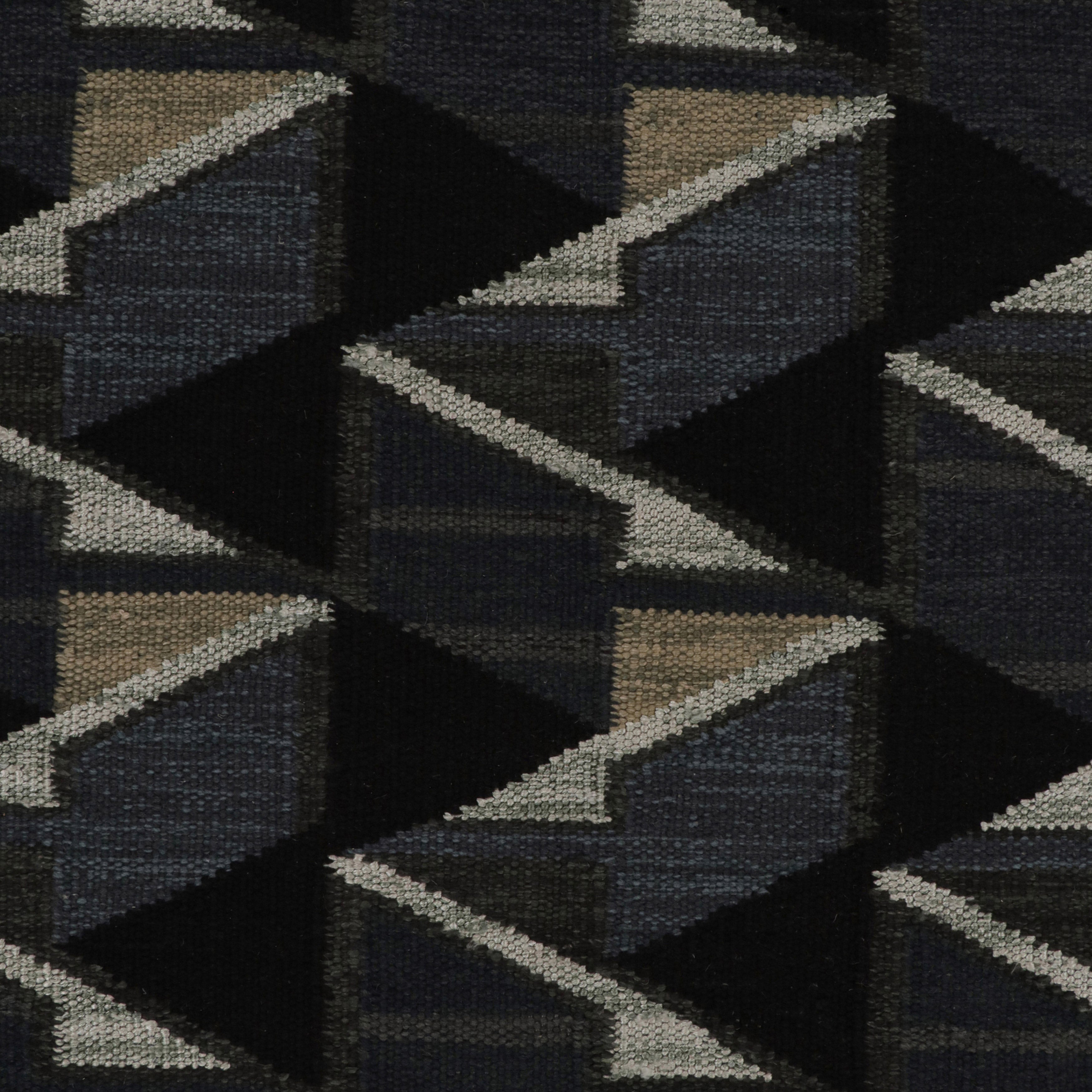 Stylish Black Geometric Swedish Flatweave Rug 8'2 x 10'1 - Perfect for Living Room, Bedroom & Office Decor