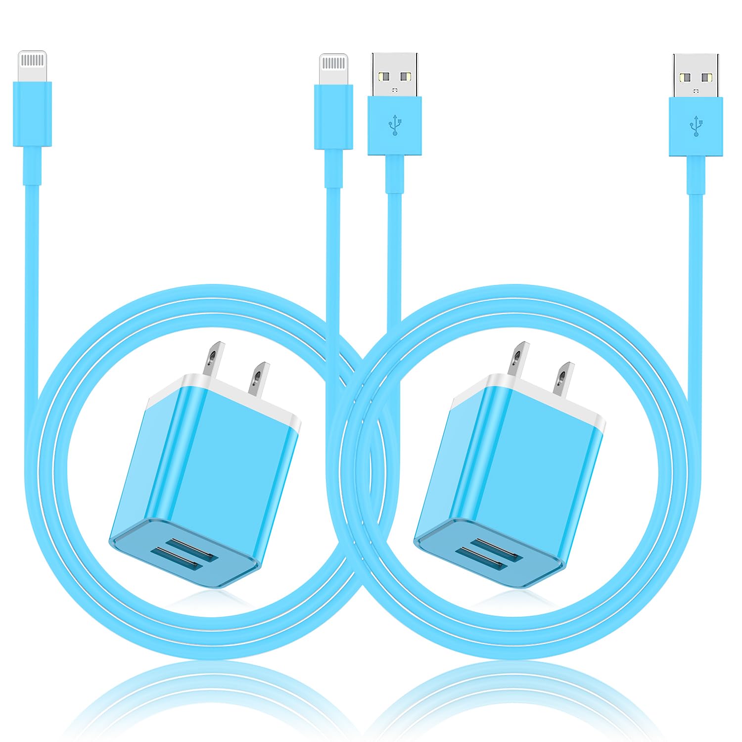 Apple MFi Certified iPhone Charger & Wall Plug - 2Pack 6ft Lightning Cable with 2.4A Fast Dual Port USB Charger for iPhone 14/13/12/11/XR/XS/8/7/6S Plus/SE/5C (Blue) - Perfect for Home, Office & Travel Charging