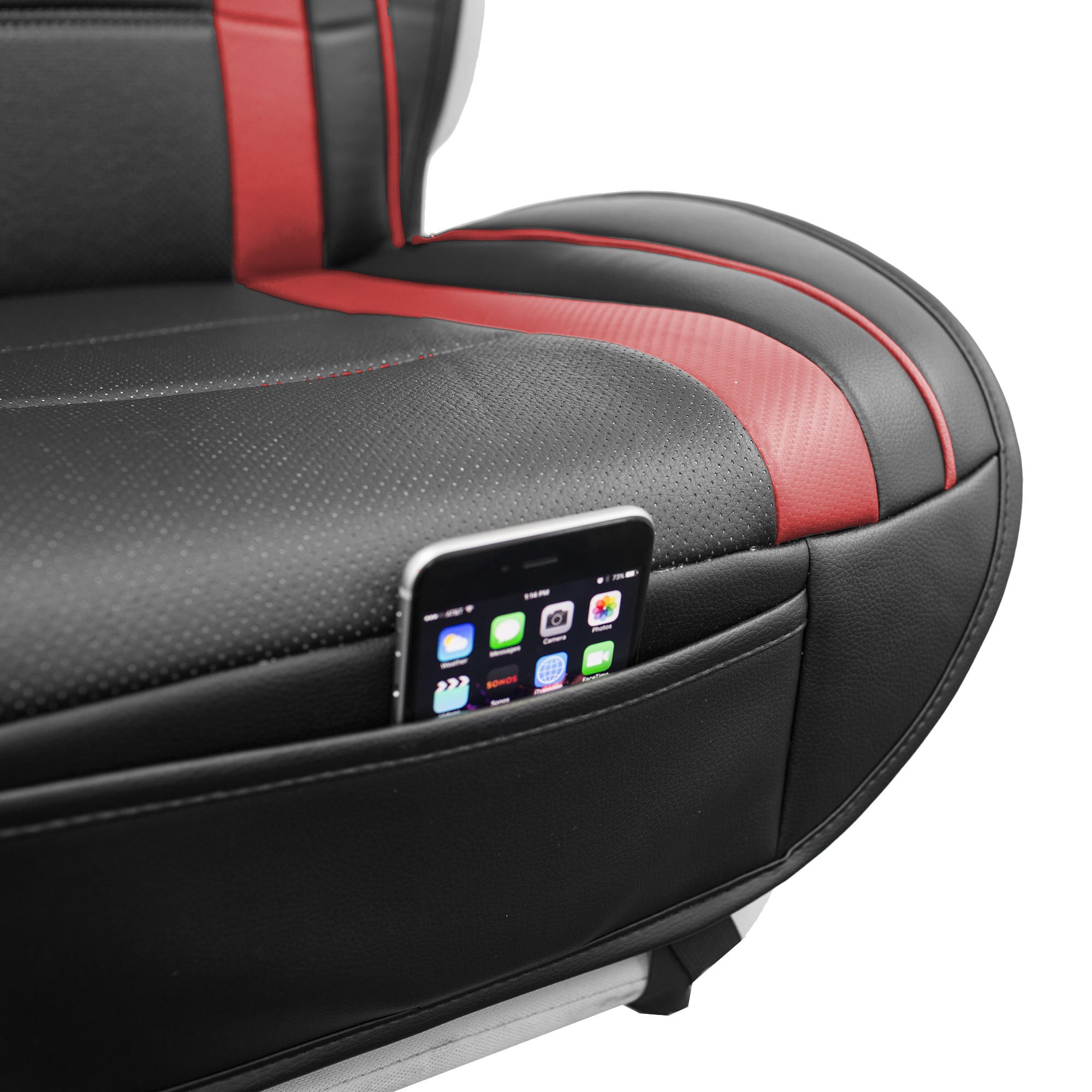 Premium TLH Futuristic Leather Seat Cushions (Front Only) - Red Universal Fit Car Seat Covers for Cars, Trucks & SUVs | Auto Interior Accessories & Seat Protectors | Perfect for Long Drives & Commuting