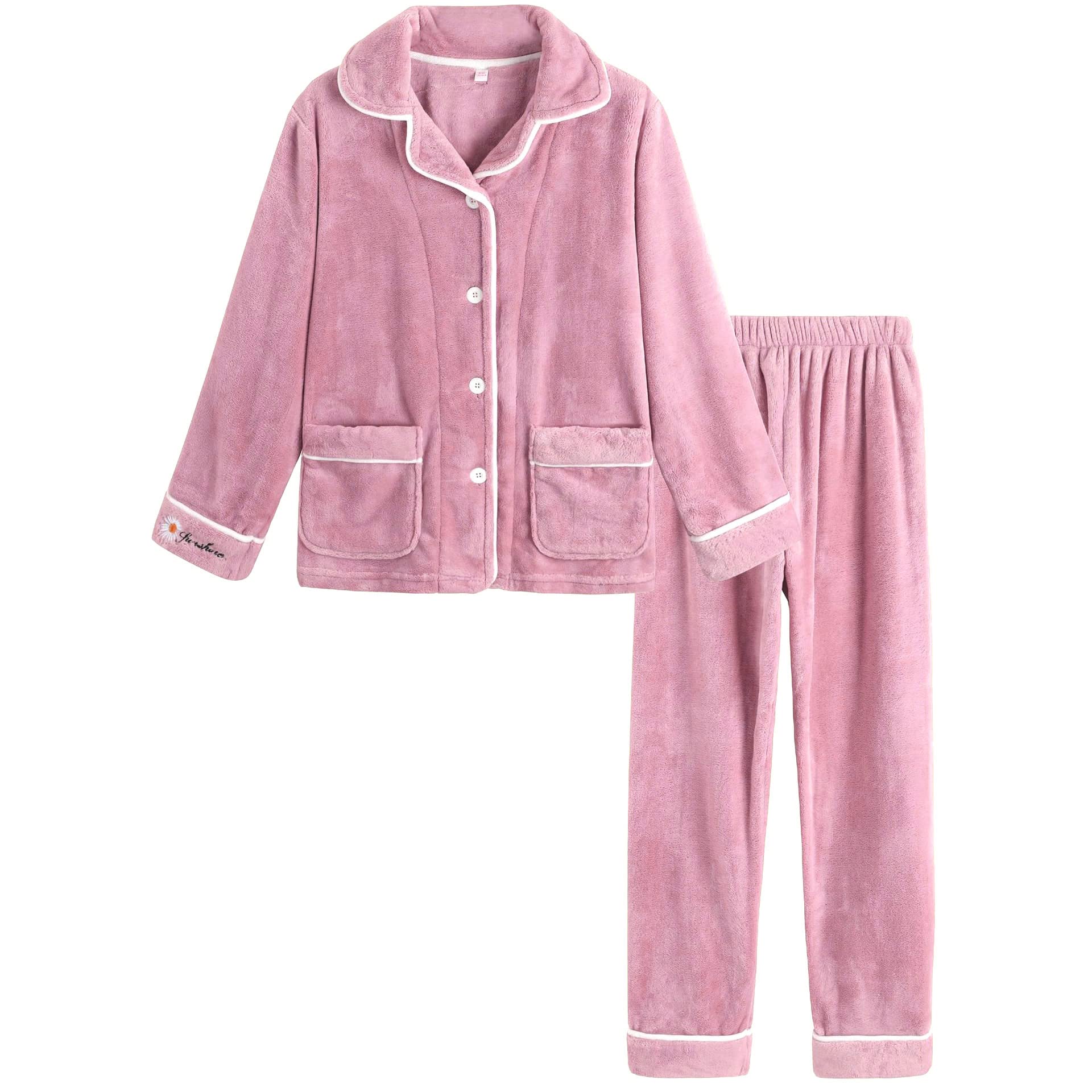 Cozy Coral Fleece Pajama Set for Women - Winter Warm Flannel Sleepwear & Loungewear Suit - Perfect for Cold Nights, Relaxing at Home, and Holiday Gifts
