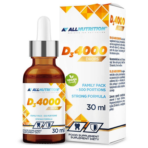 Allnutrition Vitamin D3 4000 IU Drops - 30ml Supplement for Immune Support & Bone Health - Perfect for Daily Wellness & Indoor Lifestyles