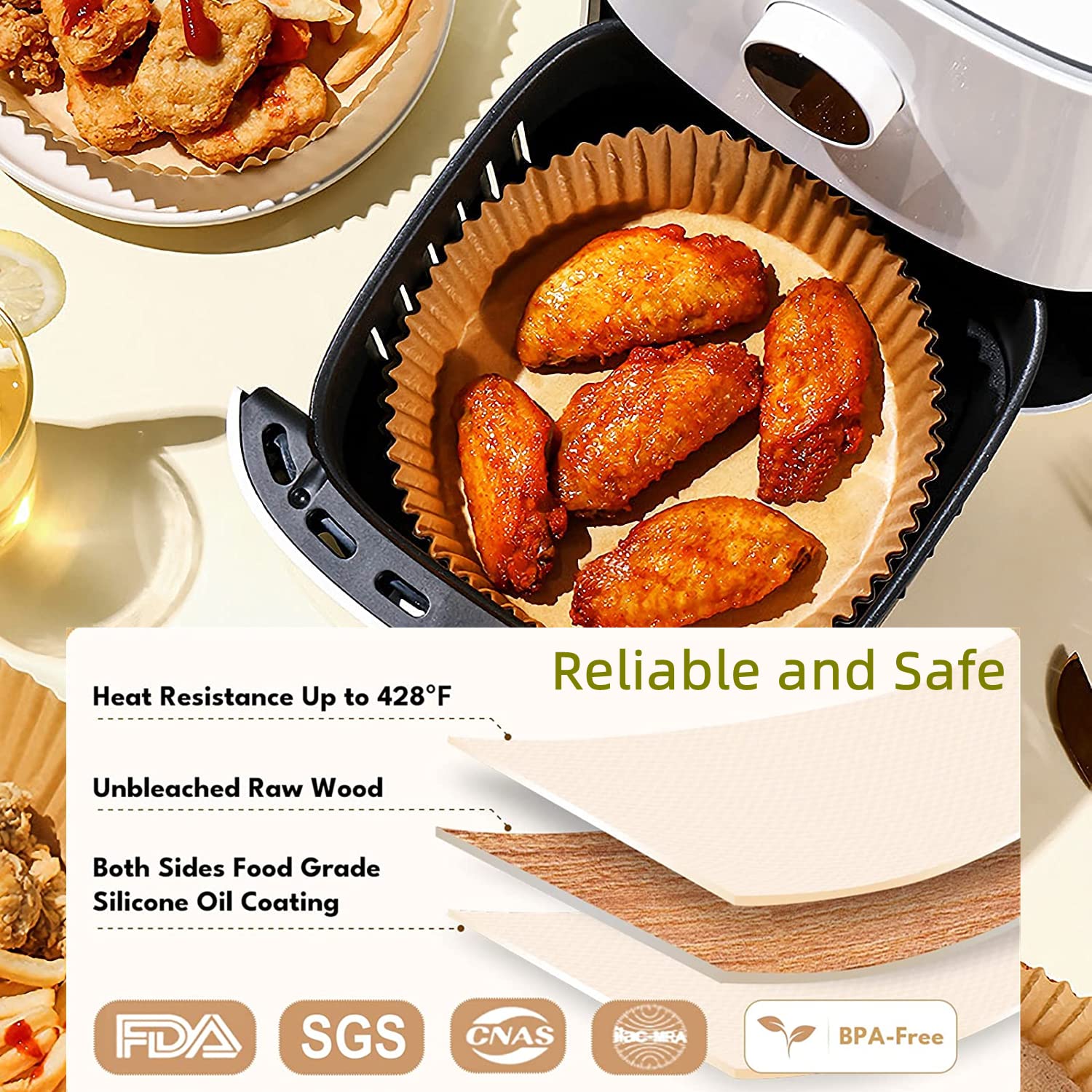 100 Pcs Air Fryer Disposable Paper Liners - 6.3 Inch Non-Stick Round Parchment Sheets, Oil Resistant & Waterproof Food Grade Baking Paper for Microwave, Oven & Air Fryer (Unbleached, Natural) - Perfect for Healthy Cooking & Easy Cleanup