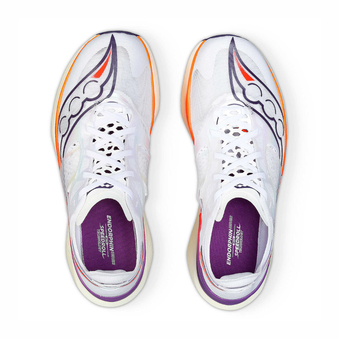 Saucony Women's Endorphin Elite Performance Running Shoes - White/Vizired - Lightweight & Cushioned for Marathon Training & Road Racing