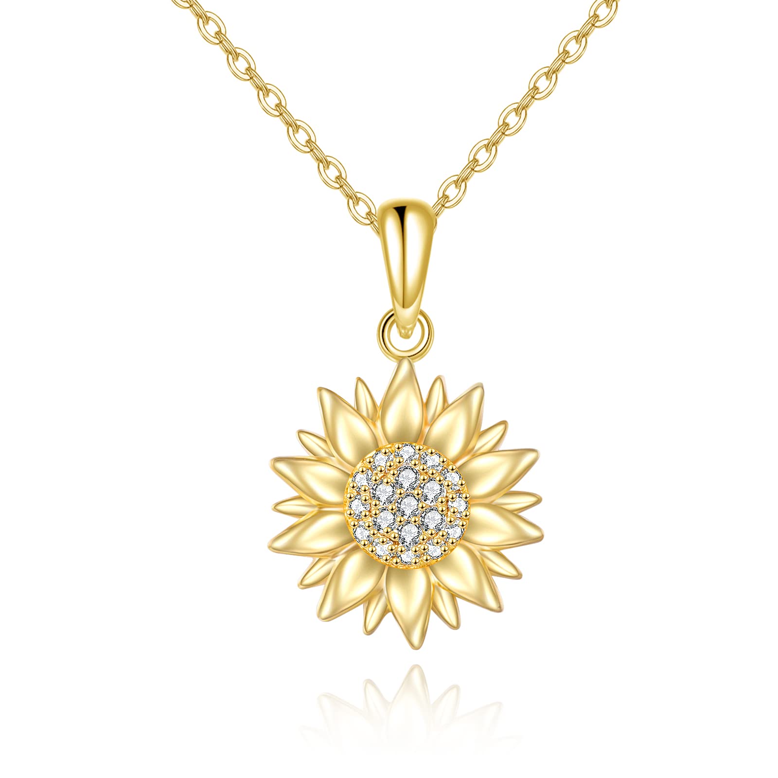 14K Yellow Gold Sunflower Necklace for Women - 
