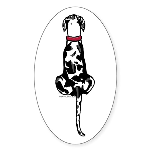 White - Harlequin Great Dane Uc Sit Oval Sticker