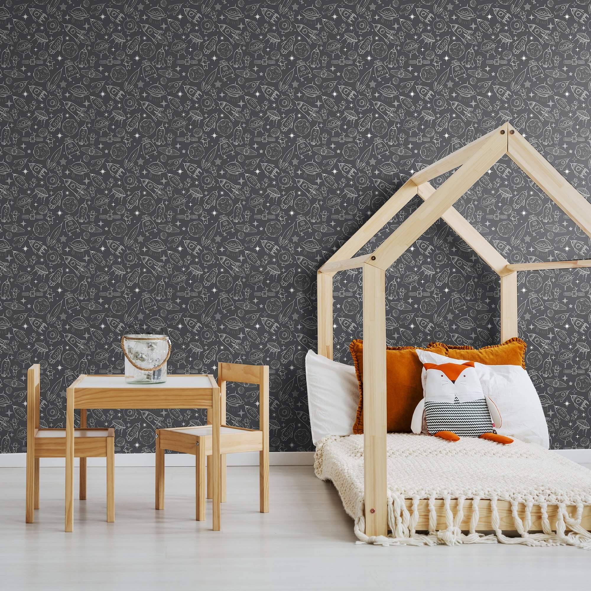 Gray Space Themed Peel and Stick Removable Wallpaper for Kids - Easy DIY Nursery, Bedroom & Playroom Decor - Self-Adhesive Wall Mural for Boys and Girls (Design 8684) - Perfect for Space-Themed Birthday Parties and Kids Room Makeovers