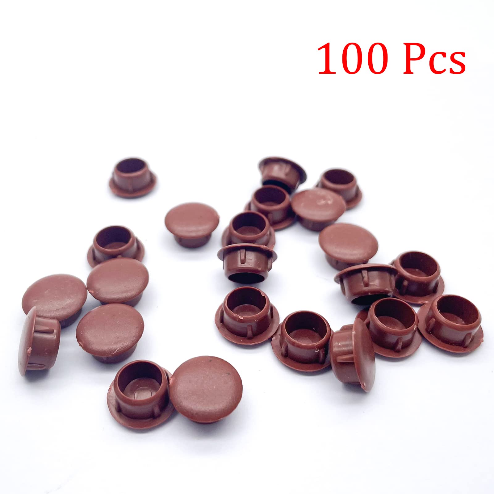 10mm Brown Round Plastic Flush Mount Hole Plugs - 100 Pcs Furniture End Caps for Kitchen Cabinets, Fencing Posts & Pipes | Durable Hole Cover for DIY Projects & Home Improvement