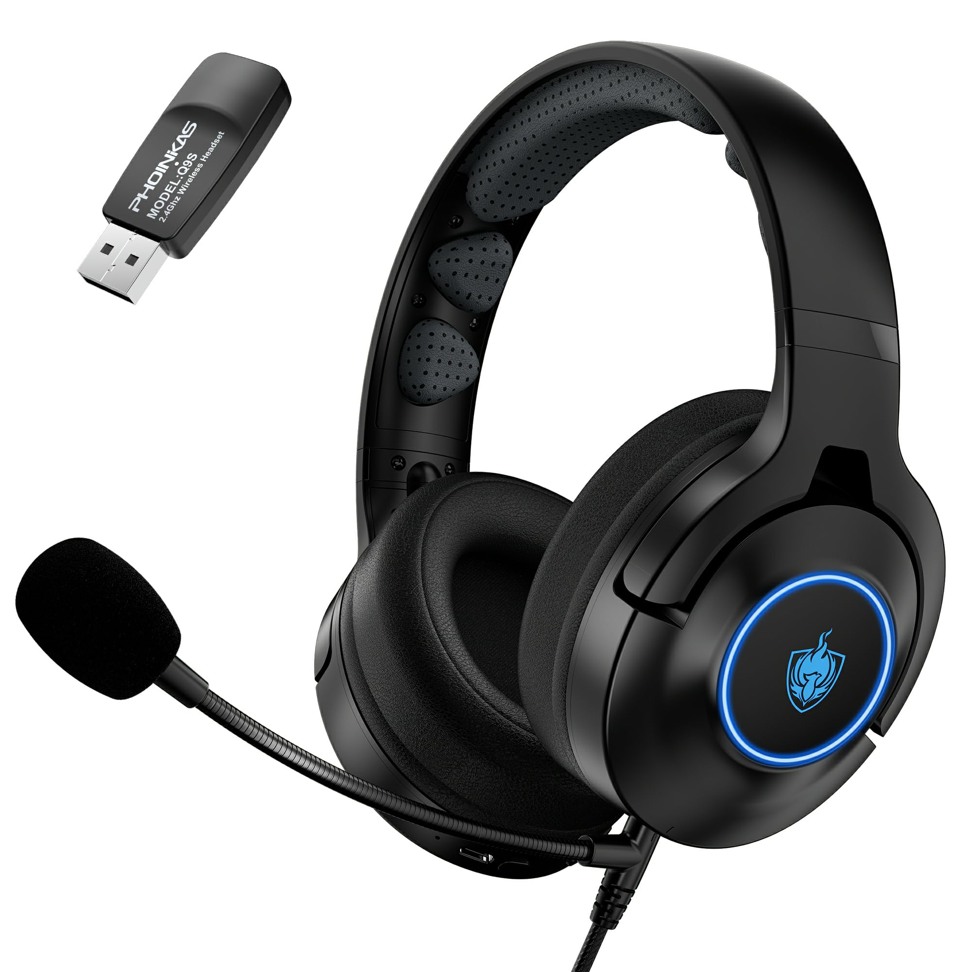 Wireless Gaming Headset for PS4, PS5, PC & Nintendo Switch - 2.4G Over Ear Headphones with Detachable Mic, 7.1 Surround Sound, Noise Cancelling - Blue | Perfect for Online Gaming, Streaming & Late Night Sessions