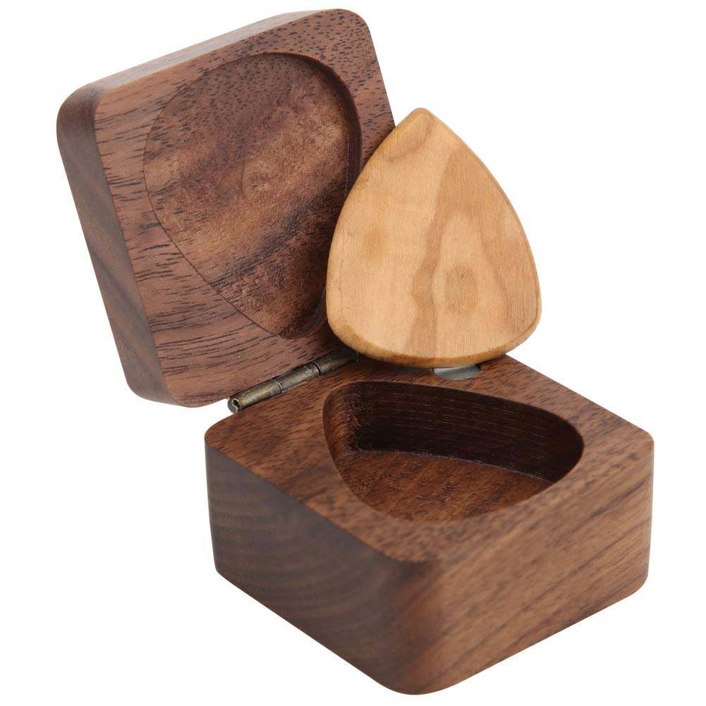 Premium Acacia Wood Guitar Pick Case - Durable Plectrum Storage Box for Guitar Accessories | Perfect for Musicians, Collectors & Travel Use