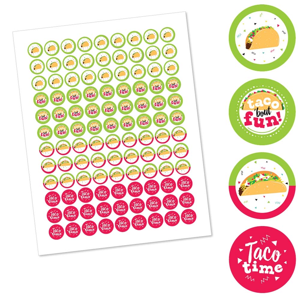 Big Dot of Happiness Taco ‘Bout Fun - 108 Round Mexican Fiesta Candy Stickers for Chocolate Favors - Perfect for Birthday Parties, Cinco de Mayo Celebrations & Taco Themed Events