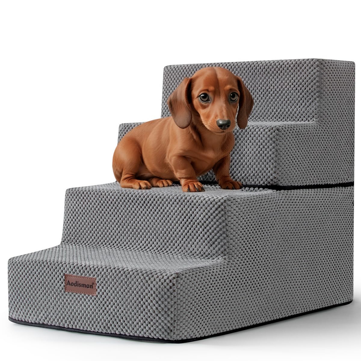 4-Step Non-Slip Pet Stairs for Small Dogs & Cats - Grey Pet Steps for Beds & Couches (18.5