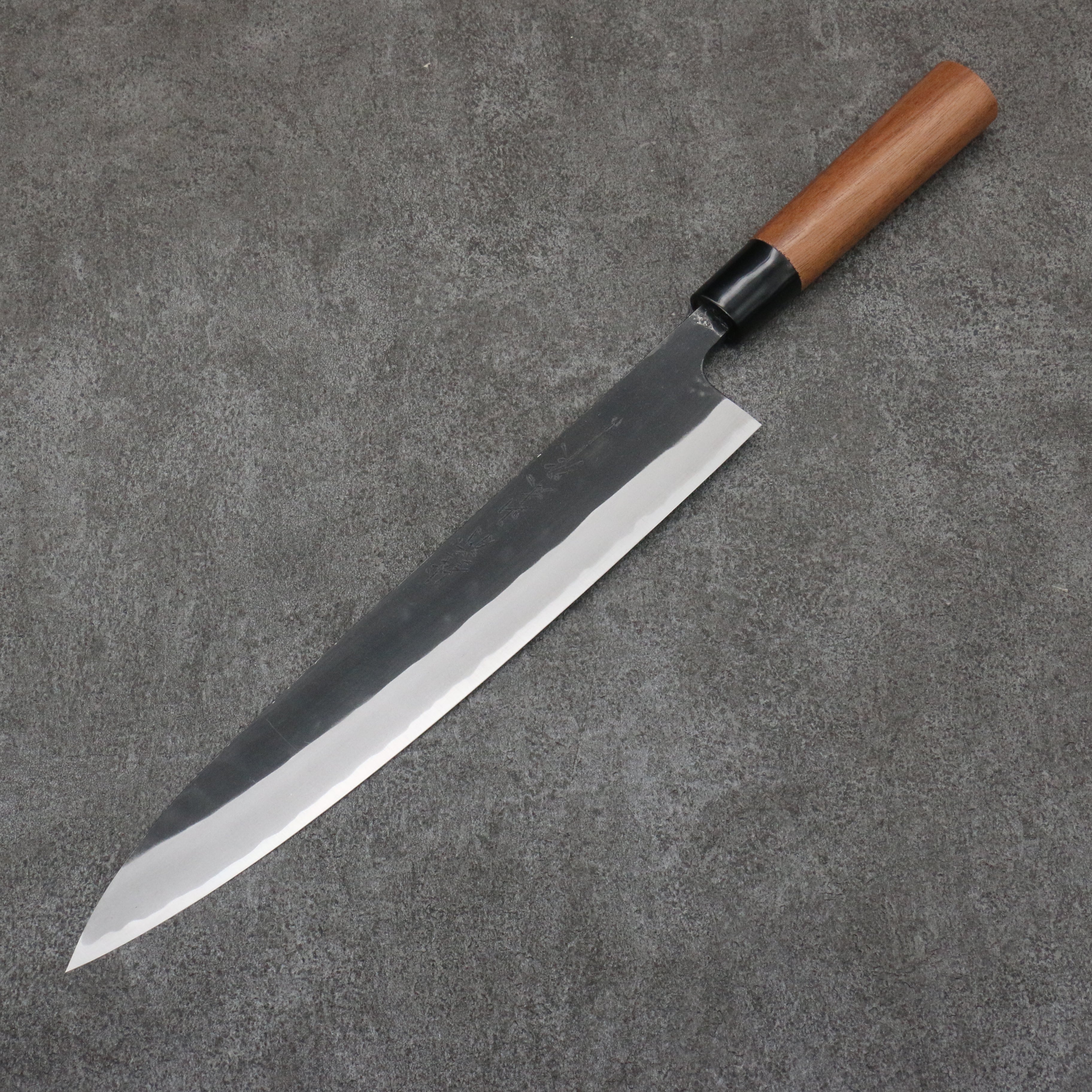 Premium Nao Yamamoto Blue Steel Sujihiki Knife 270mm - Kurouchi Finish with Walnut Handle - Perfect for Sushi, Sashimi & Meat Slicing
