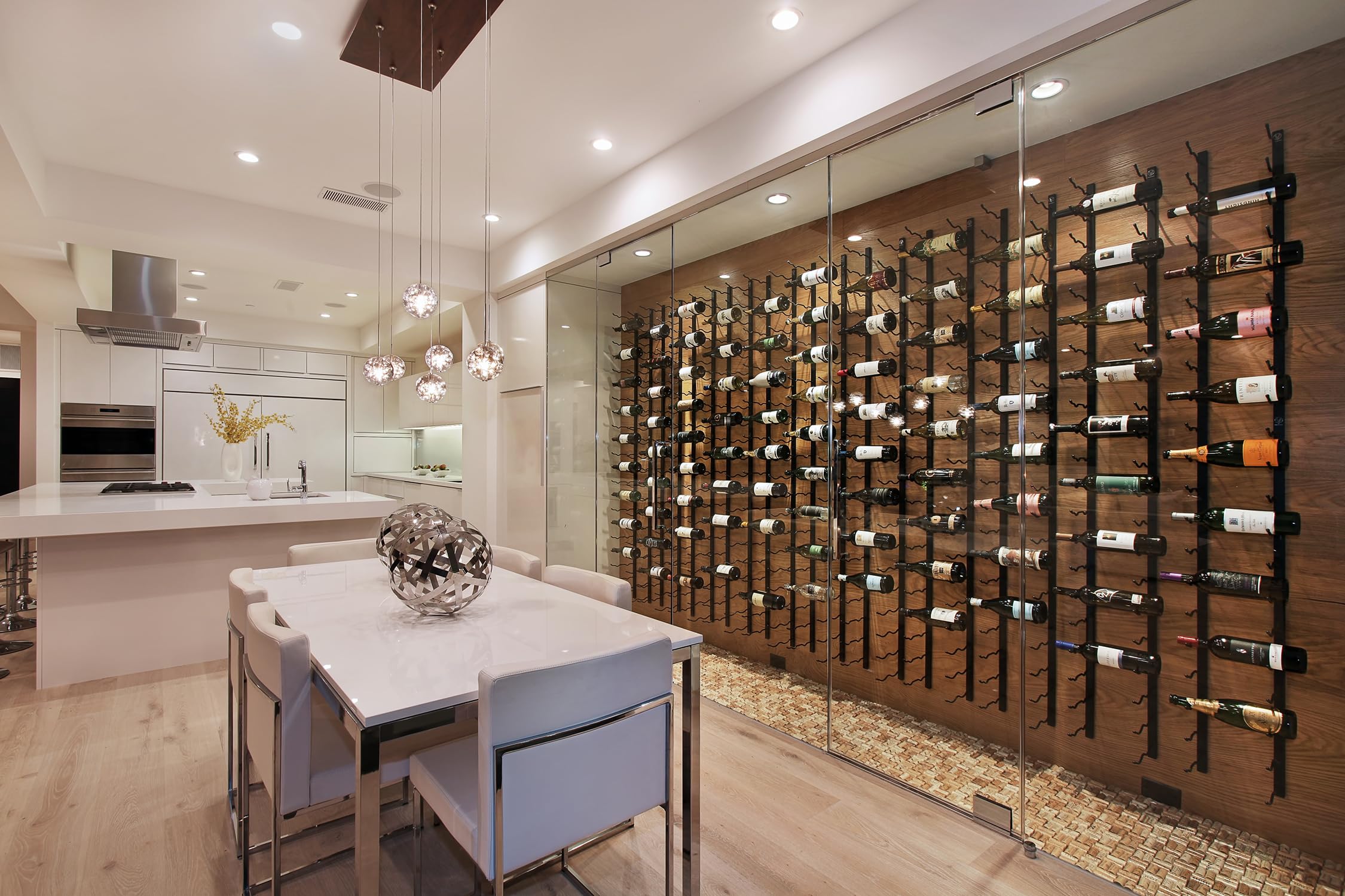 W Series Pro Wine Rack 7 - Single Stack Metal Wall Mounted Wine Storage (42 Bottle Capacity) - Brushed Nickel Modern Space Saving Design for Kitchen, Dining Room or Wine Cellar Organization
