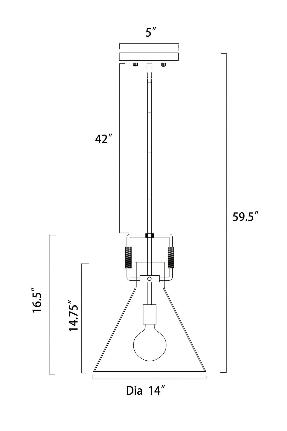 Edvivi Modern Adjustable Height Kitchen Pendant Light - Handblown Glass Cone Shade, Oil Rubbed Bronze Finish with Antique Gold Hardware - 14 Inch Island Sink Lighting for Dining Room, Kitchen Counter & Breakfast Bar