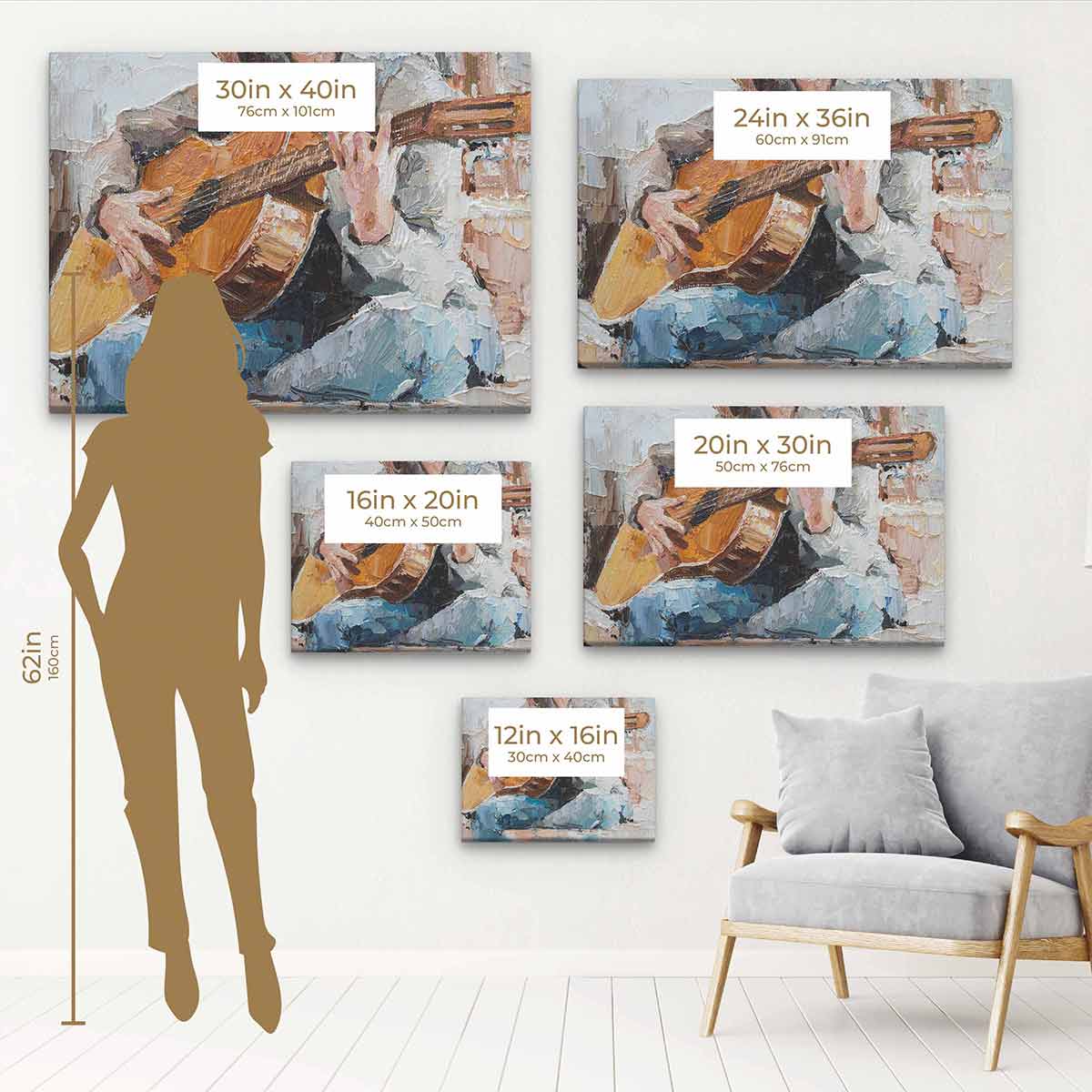 White Girl Playing Guitar Wall Art Canvas Print - Modern Home Decor for Living Room, Bedroom & Office - Perfect Gift for Music Lovers