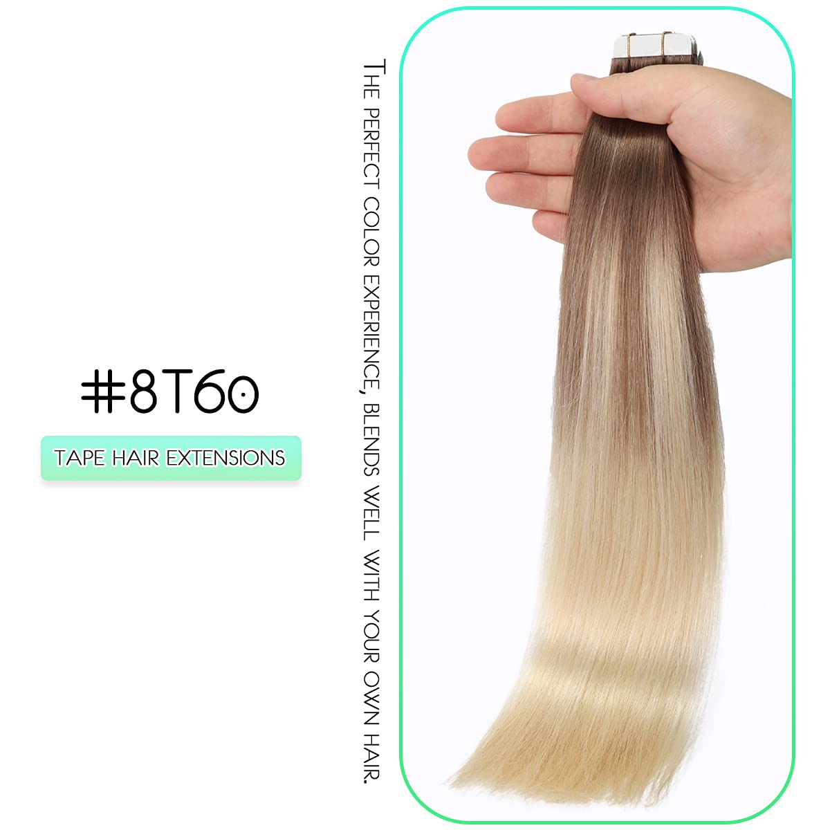 VINBAO 20Pcs Tape In Hair Extensions 50 Grams - 100% Real Human Remy Hair, Seamless & Natural Look (14inch, #8 Ash Brown to #60 Platinum Blonde Balayage) - Perfect for Daily Wear, Parties, Weddings & Special Occasions