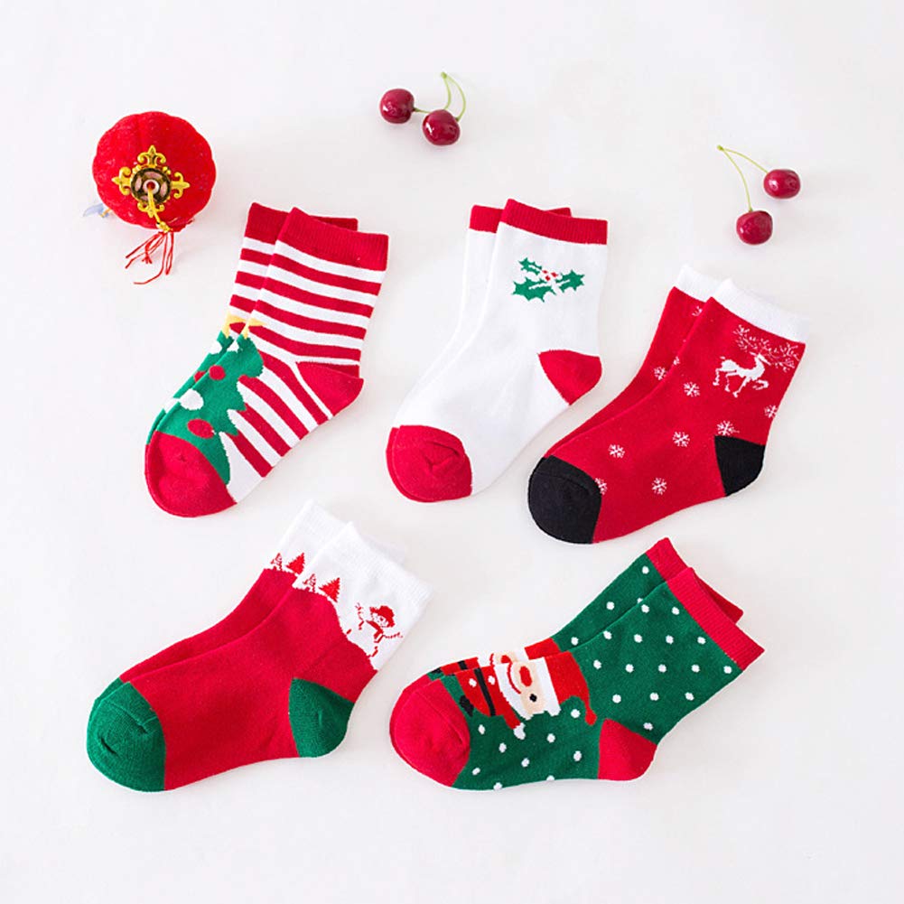 Christmas Socks for Kids - 5 Pairs Holiday Themed Children's Socks for Boys & Girls - Perfect Christmas Gift & Stocking Stuffer for Family Gatherings & Winter Celebrations