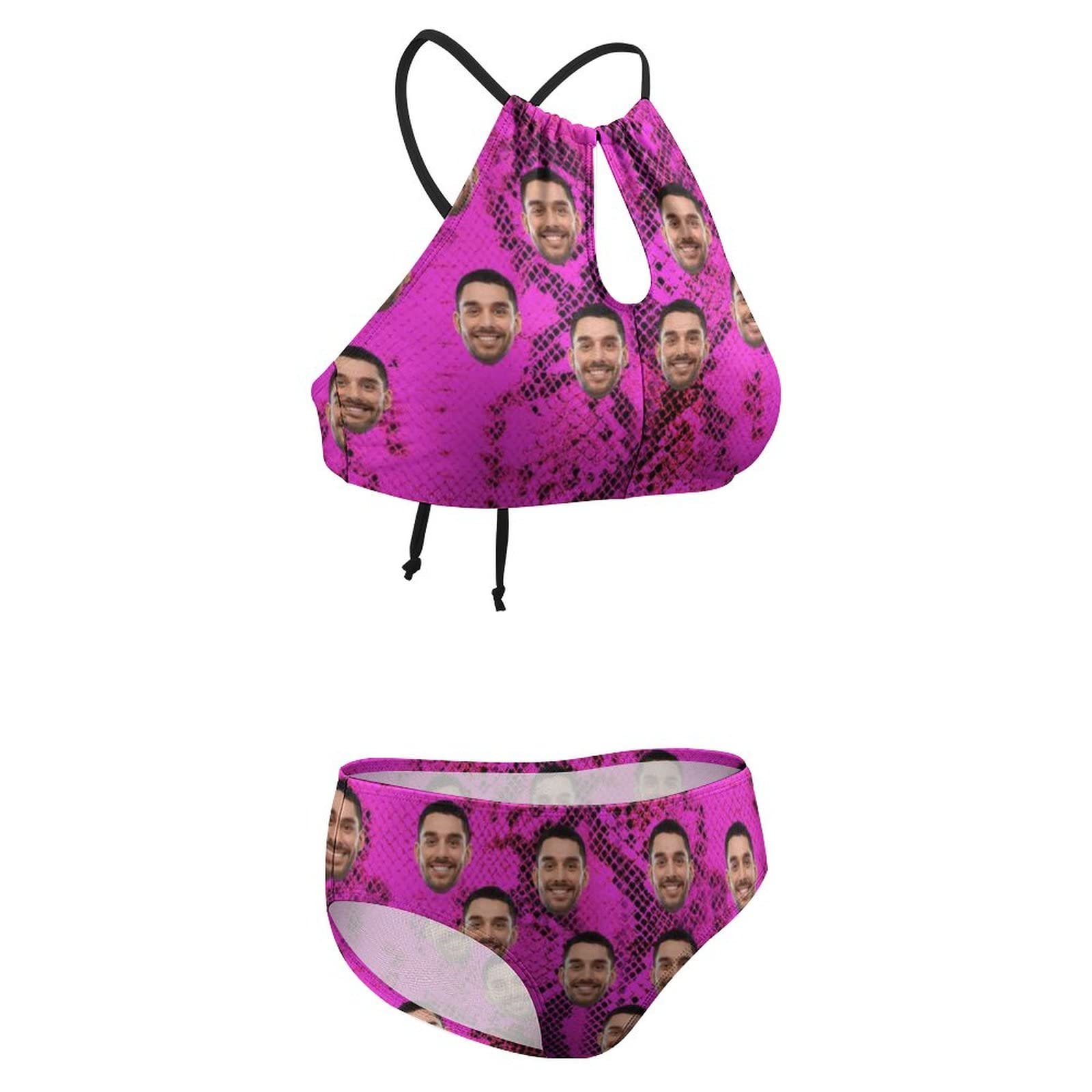 Custom Personalized Funny Face Bikini Sets for Women - 2 Piece Bathing Suits & Swimwear for Beach, Pool, Vacation, Holiday, Summer Fun