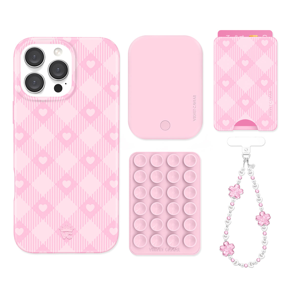 Pink Gingham iPhone Case with Wallet - Cute & Stylish Phone Accessory for Women - Perfect for Everyday Use, Travel, and Shopping