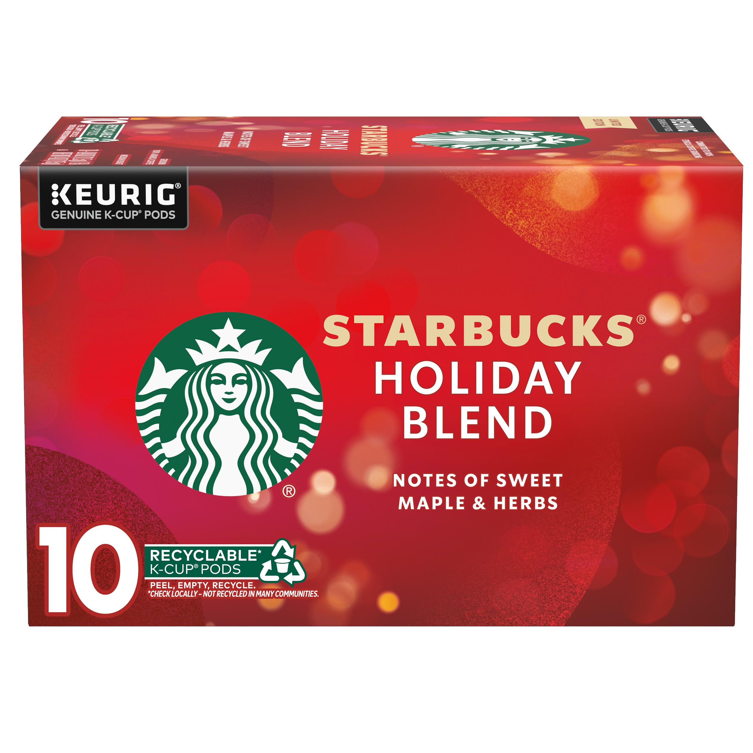 Starbucks Holiday Blend K-Cup Coffee Pods - Medium Roast Arabica for Keurig - Limited Edition (10 Pods) - Perfect for Festive Gatherings