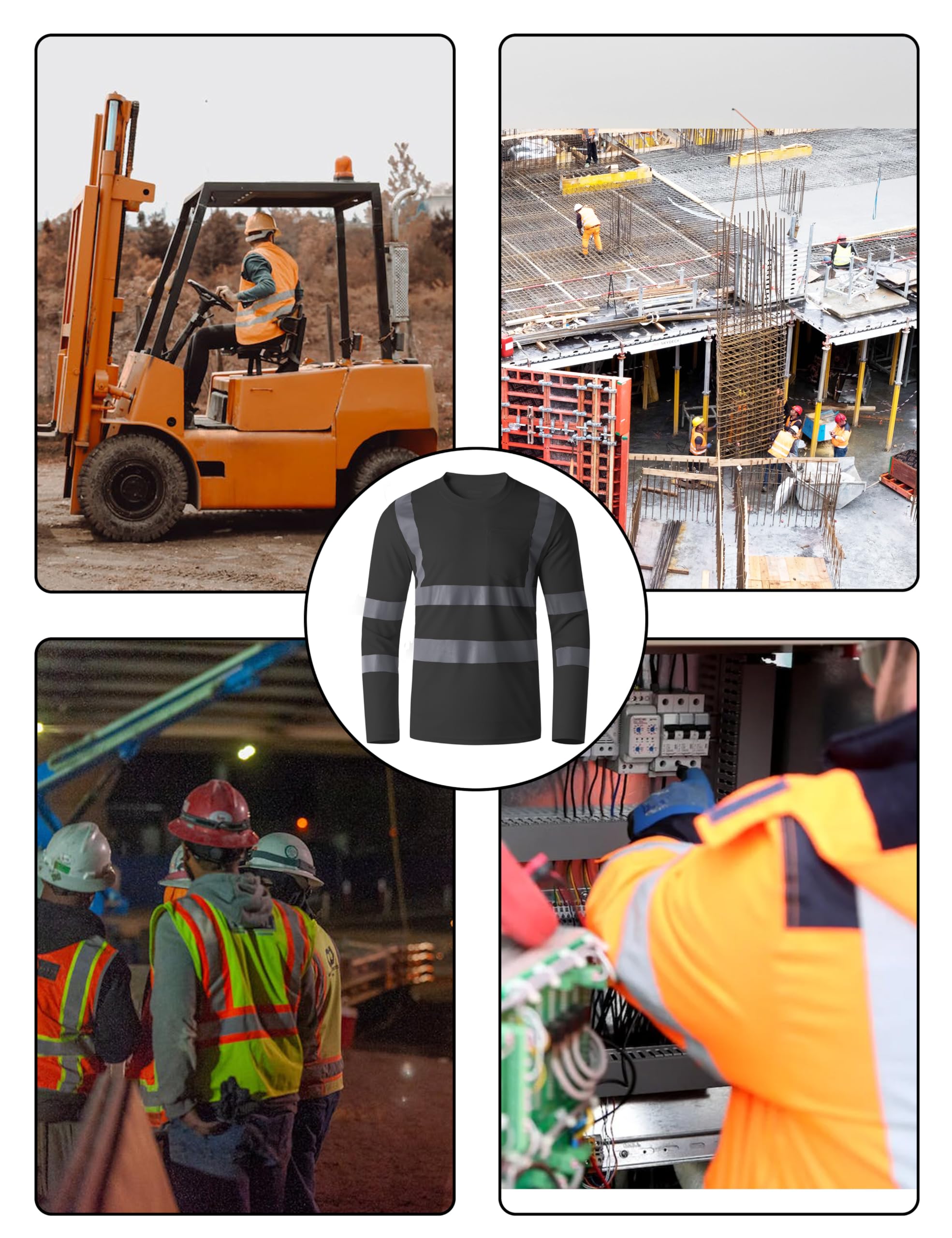 Ubon High Visibility Reflective Safety Shirts for Men - 3 Pack Short Sleeve Construction Work Shirts | Perfect for Nighttime Road Work, Construction Sites & Emergency Responders