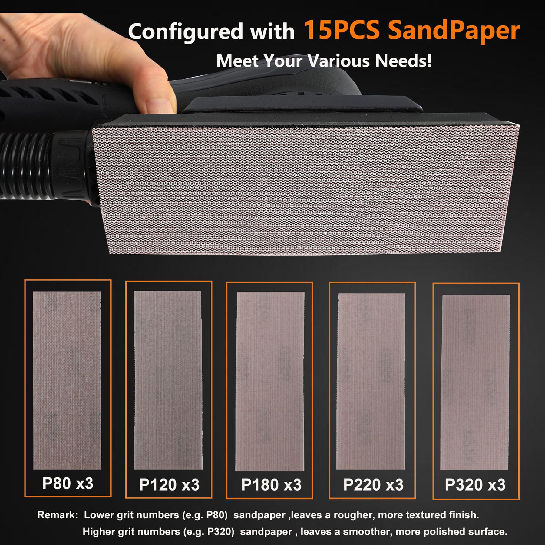 350W MAXXT Sheet Sander with 15 Dust-Free Sandpapers - 3.0mm Finishing Sander, Brushless Motor, 7-Speed Adjustable (4000-10000 RPM) for Woodworking - Perfect for Furniture Refinishing & DIY Projects (7.8 x 2.7 Inch)