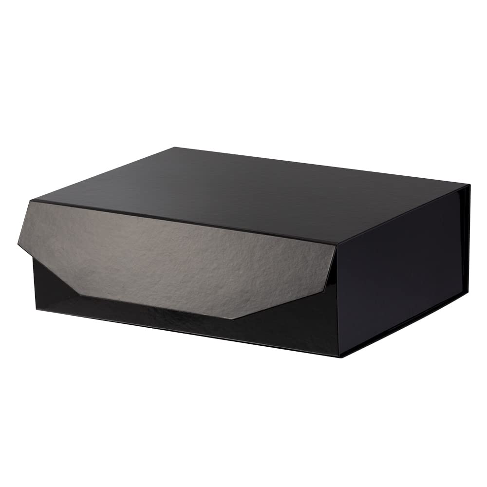 13x9x4 Inch Large Black Gift Box with Lid - Magnetic Closure Collapsible Bridesmaid Proposal Box, Reusable Groomsman Gift Box for Clothes & Jewelry (Glossy Black) - Perfect for Wedding Proposals, Birthday Gifts & Special Occasions