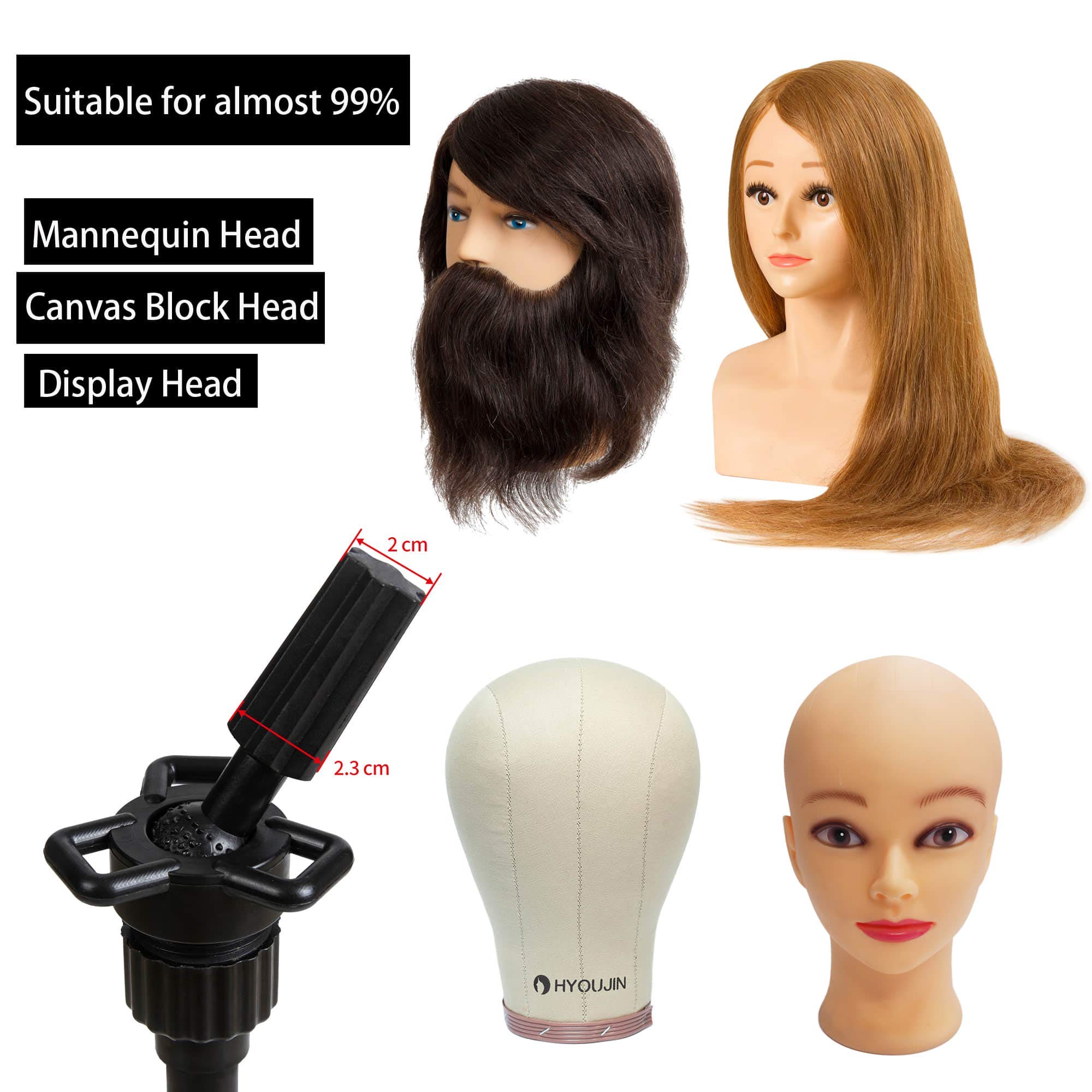 HYOUJIN Black Metal Wig Head Stand Tripod Holder - Adjustable 35.4-52.4 Inches for Mannequin Heads & Styling - Perfect for Salon, Cosplay & Hairdressing Practice