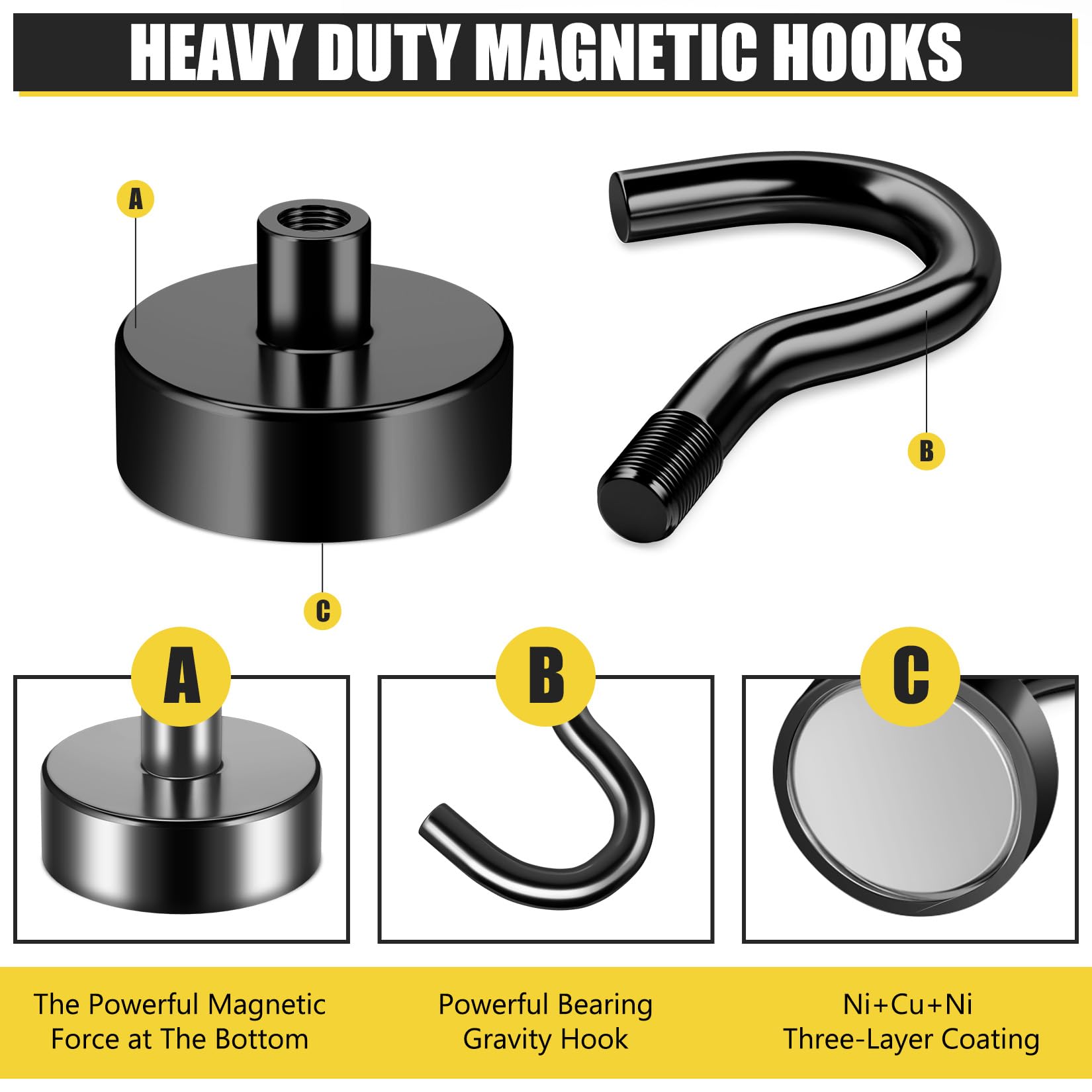 20 Pack Heavy Duty Black Magnetic Hooks - 25Lbs for Kitchen, Garage, Office