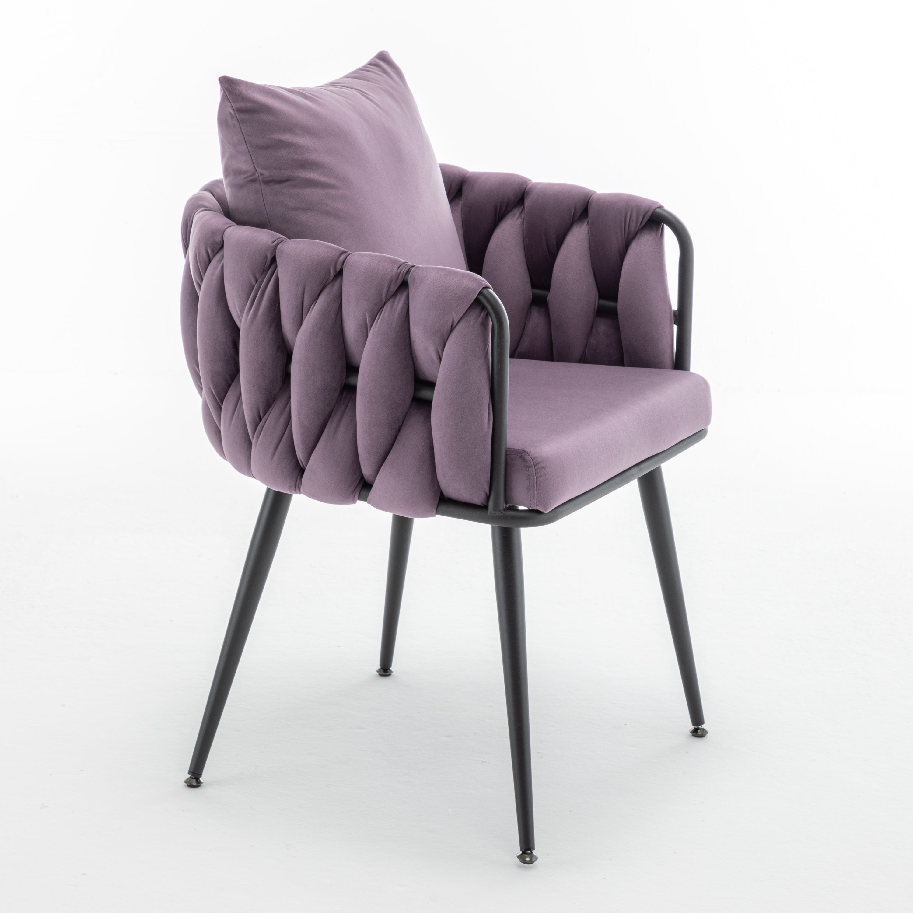 Dark Purple Velvet Dining Chairs Set of 2 - Modern Hand-Woven Upholstered Accent Chairs with Black Metal Legs for Living Room, Kitchen, Dining Room & Vanity - Perfect for Entertaining, Relaxing & Home Decor