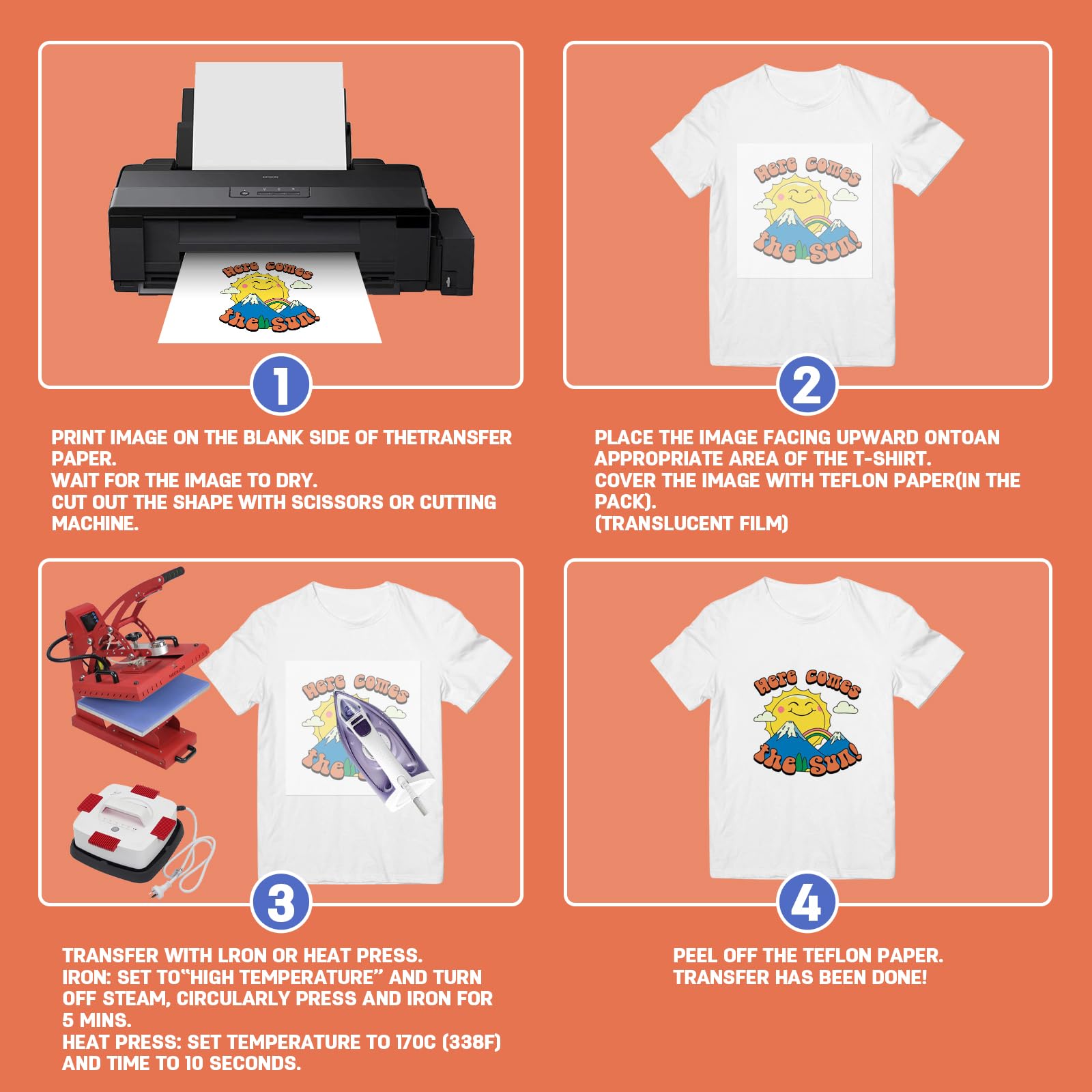 MECOLOUR Iron-On Heat Transfer Paper for Light Fabrics - Printable T-Shirt Printing Paper for Inkjet Printer (8.5