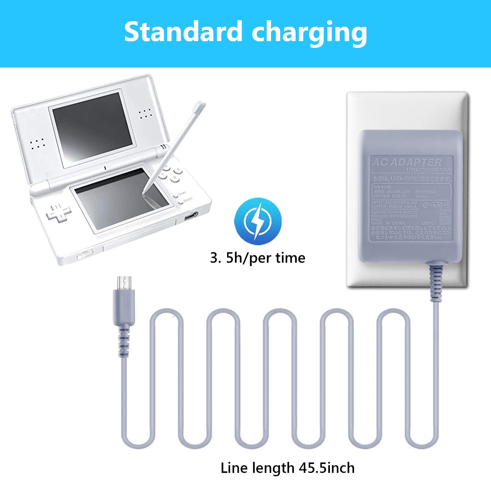 Original Nintendo DS Lite Charger Replacement AC Adapter Wall Plug - 100-240V Power Supply for NDSL - Perfect for Home, Travel & Gaming Sessions