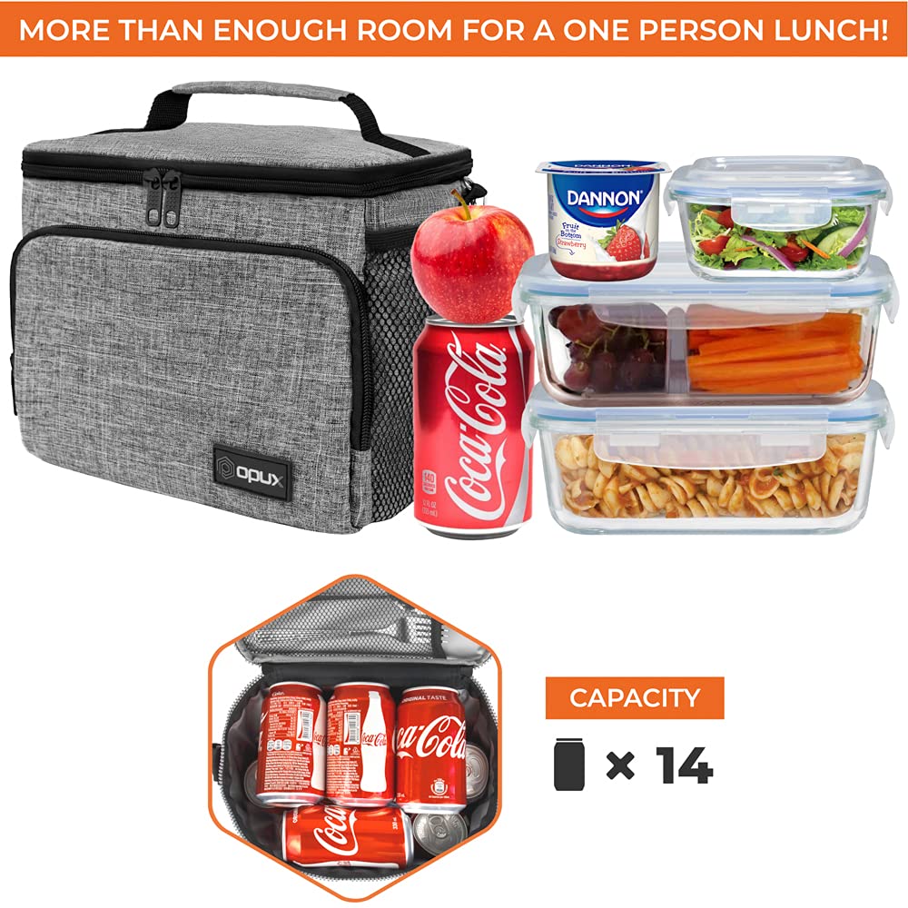 OPUX Insulated Lunch Bag for Men & Women - Leakproof Soft Lunch Box for Office, Work, School & Picnic - Shoulder Strap Lunch Cooler Bag for Kids, Adults, Boys & Girls - Medium Lunch Tote for Daily Use & Outdoor Activities (Heather Gray)
