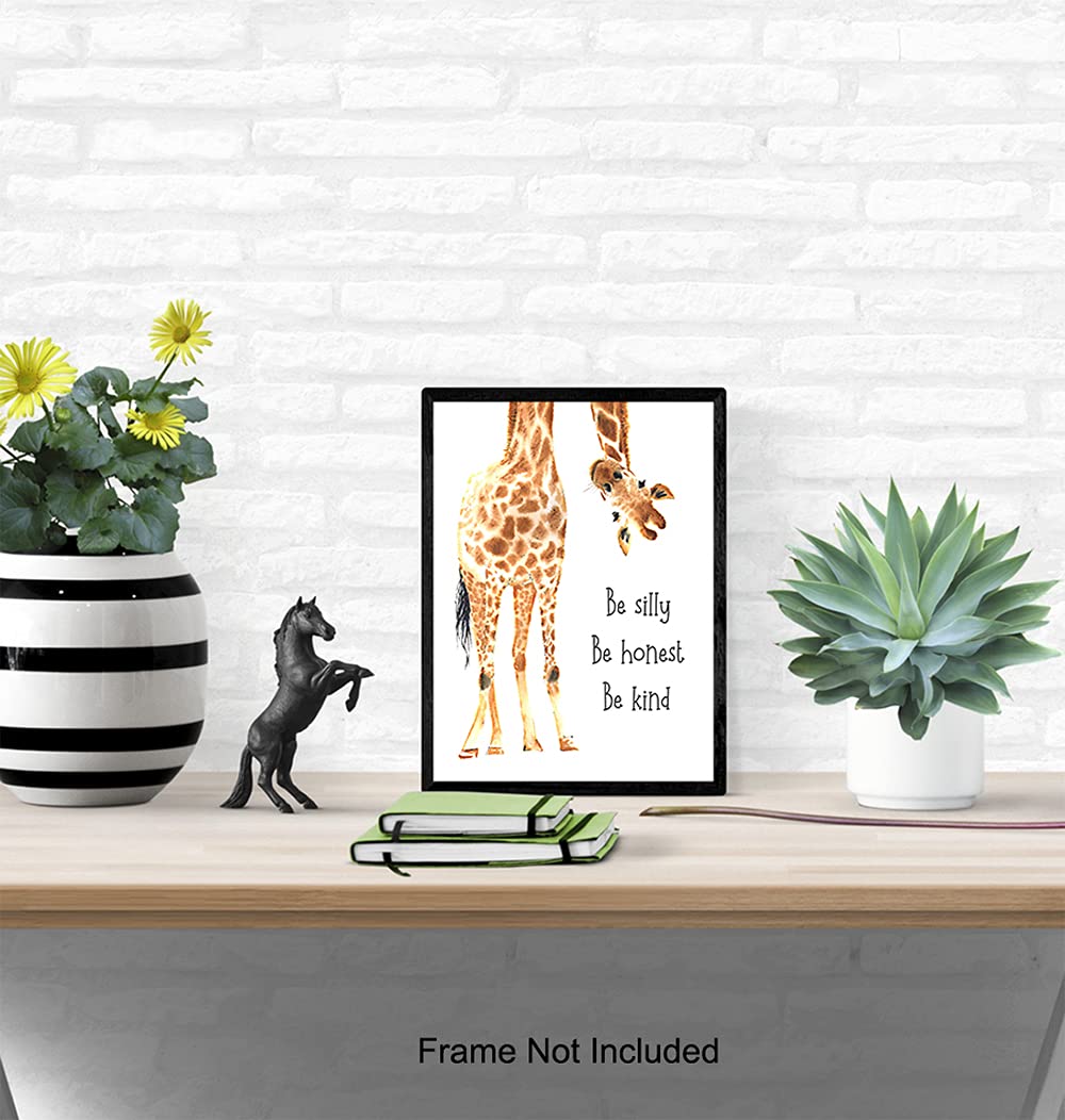 Be Silly Be Honest Be Kind Giraffe Wall Art - Nursery Decor for Boys & Girls - Kids Room Wall Decor - Baby Shower Gift Idea - Playroom & Toddler Bedroom Decoration - Inspirational Children's Wall Art for Bedrooms & Play Areas