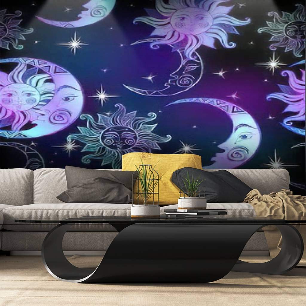 Self-Adhesive Space Wall Mural - Sun Moon Stars Night Sky Peel & Stick Wallpaper | Large Removable Vinyl Film Roll for Home Decor, Nursery, Bedroom & Living Room Wall Covering