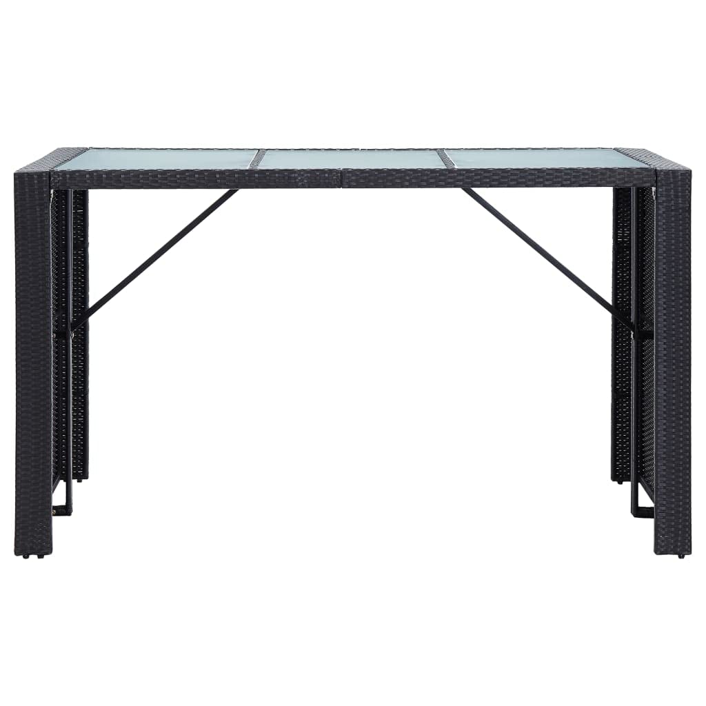 vidaXL 7-Piece Patio Bar Set with Glass Tabletop & Cushions - Black Poly Rattan Outdoor Bar Table & Conversation Set for Backyard, Poolside & Garden Relaxation