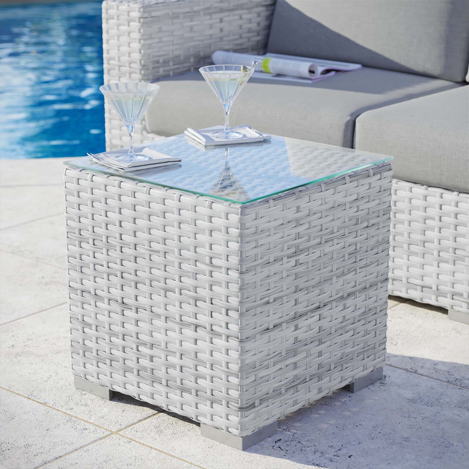 Convenient Outdoor Patio Side Table - Small Space-Saving End Table for Balcony, Garden, Poolside - Perfect for Drinks, Books & Decor